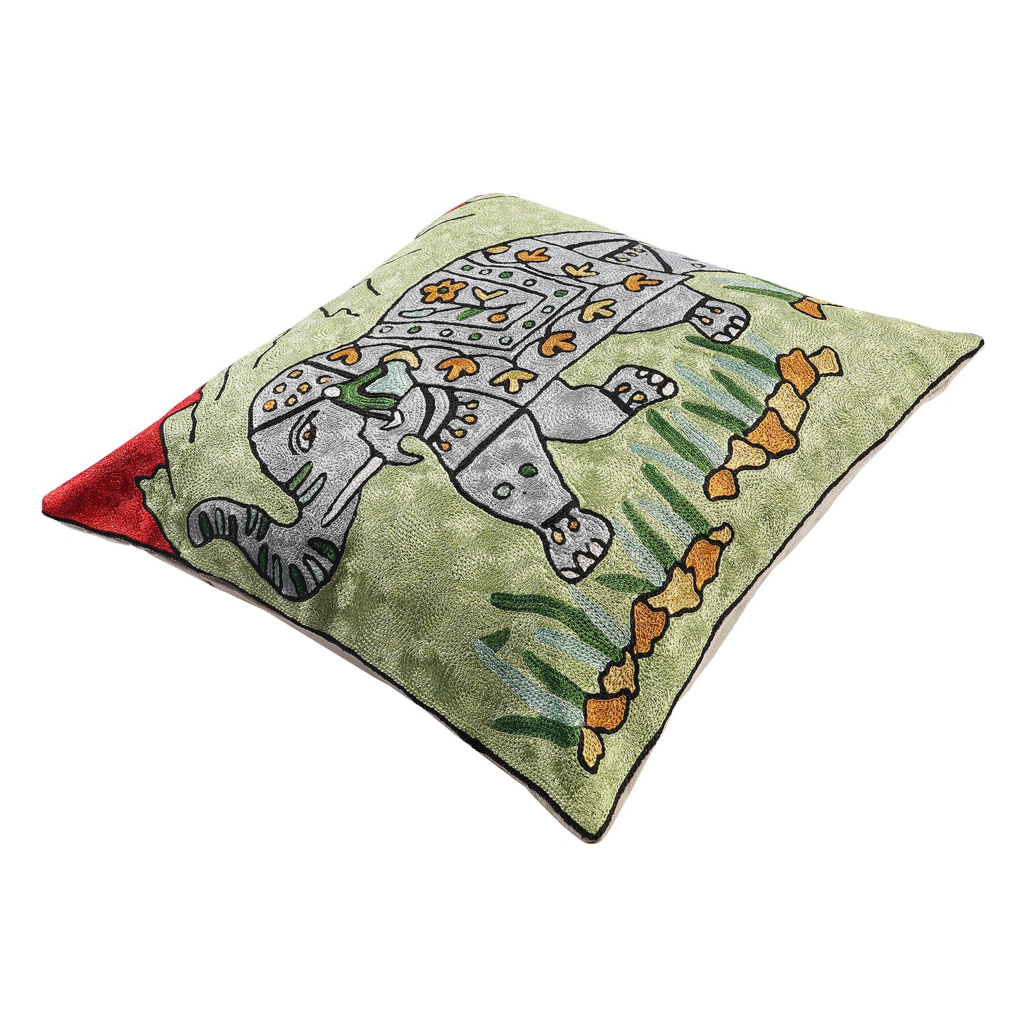 Hand Embroidered Cushion Cover - Elephant
