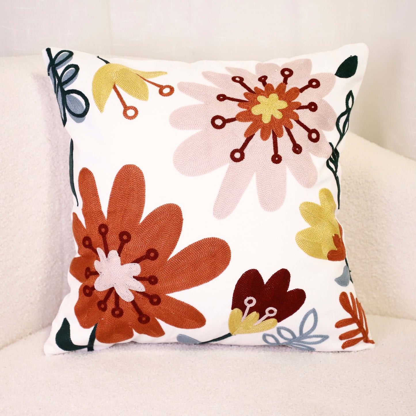 FnW Petaline Cushion Cover Machine Embroidered Cushion Cover Intricate Precision Design feathernweave FnW