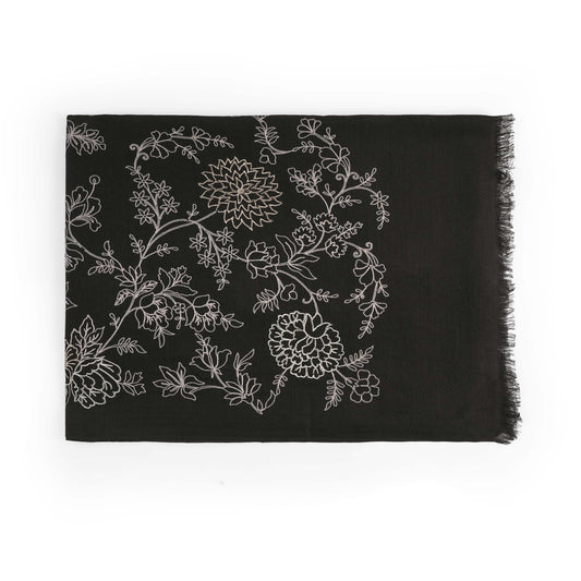 FnW Midnight Petal Elegant Floral Scarf Premium Natural Fiber Scarf Signature Drape Boutique Luxury feathernweave FnW