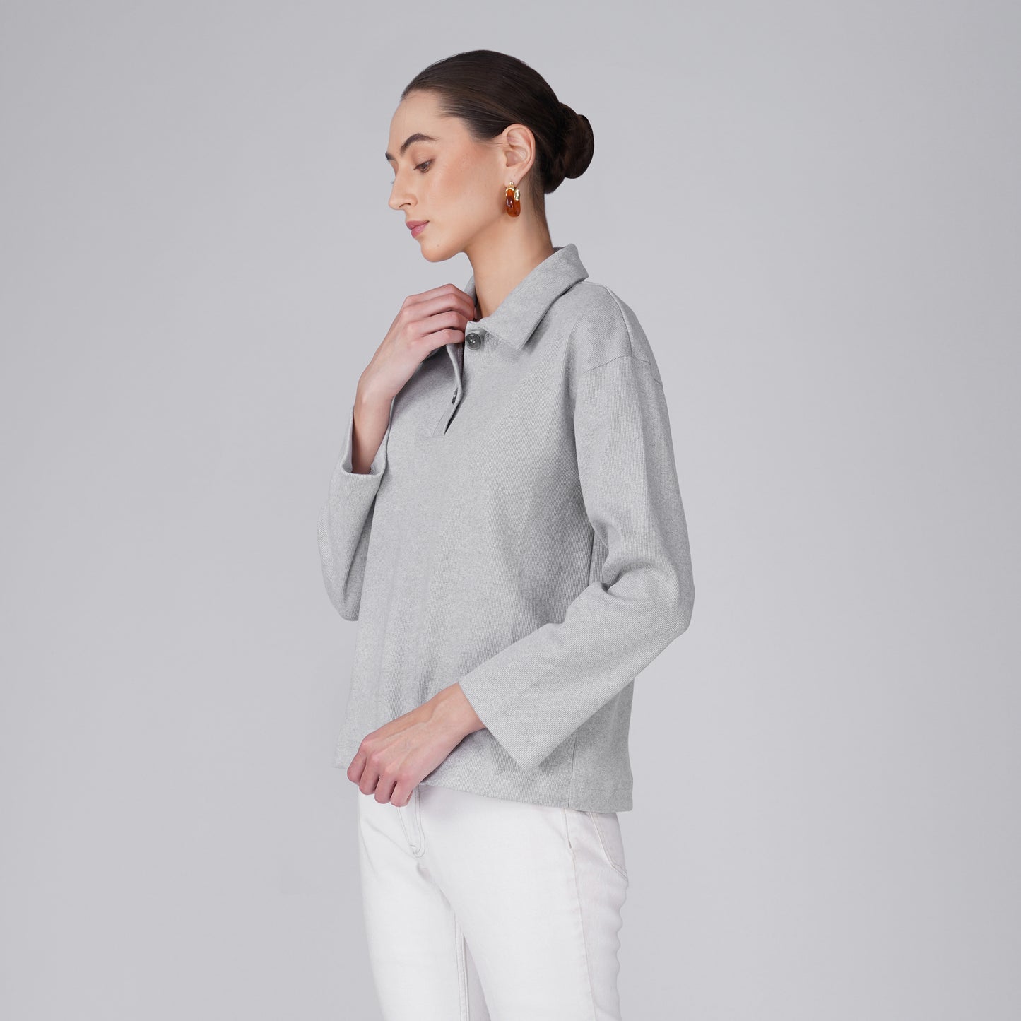 Rift Relaxed Ribbed Long Sleeve Top - Grey Melange