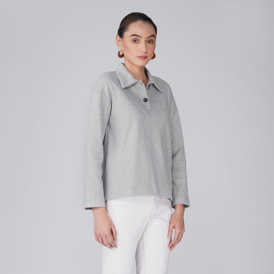 Rift Relaxed Ribbed Long Sleeve Top - Grey Melange