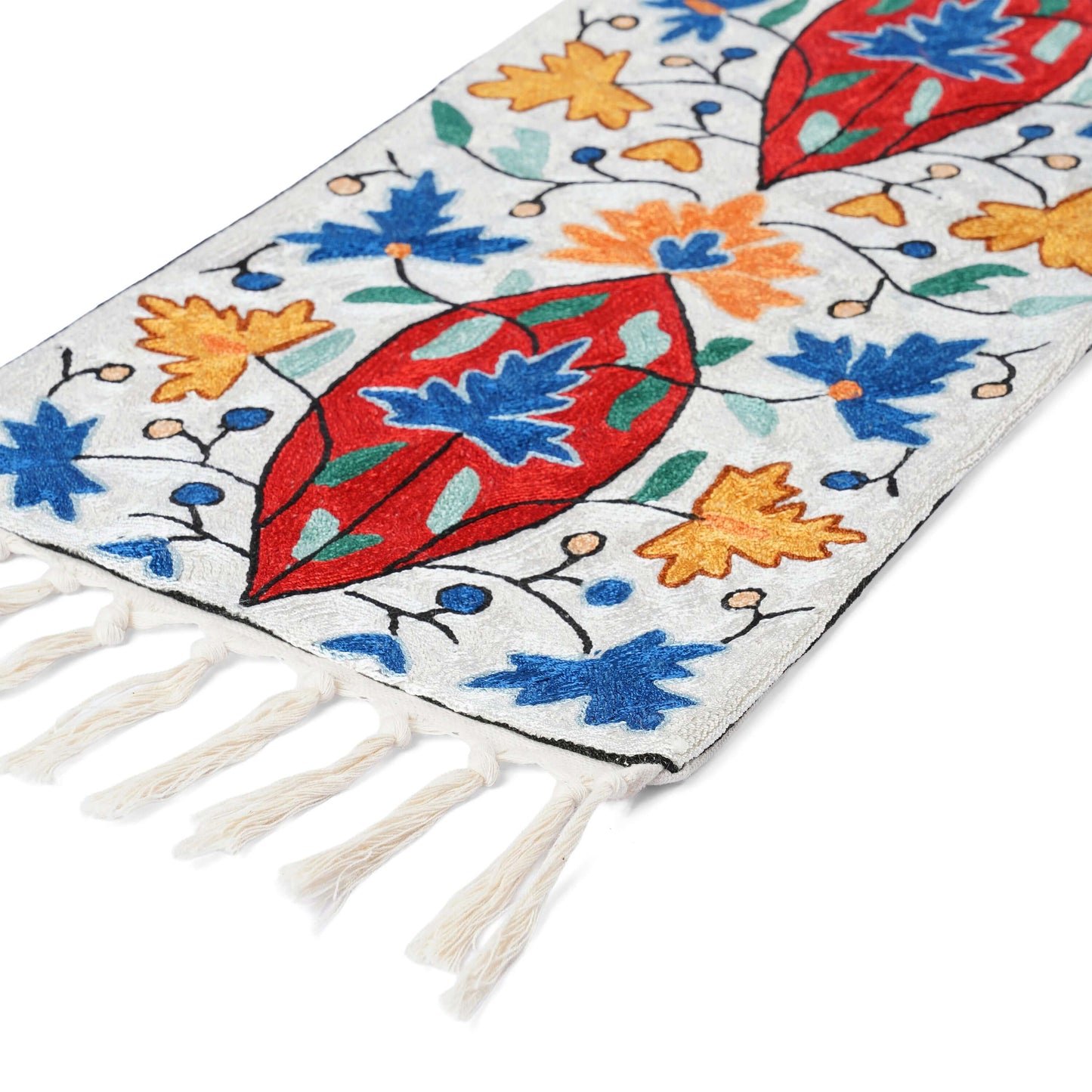 FnW Fleuralis Regal Floral Table Runner Hand Embroidered Silk Thread Table Runner Artisanal Dining Luxury feathernweave FnW