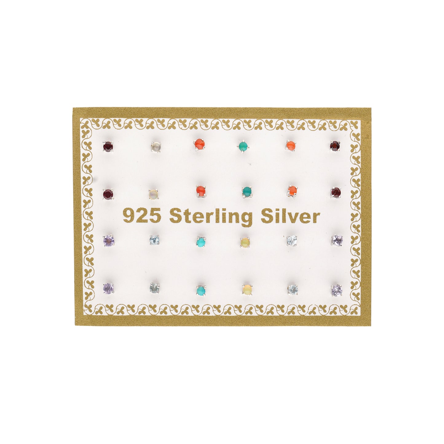 925 Sterling Silver Stud Earrings - Semi Precious Stone 3MM