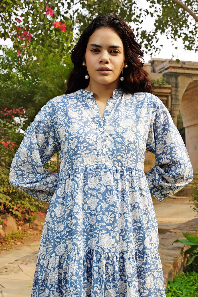 Hand-printed floral midi dress – casual elegance