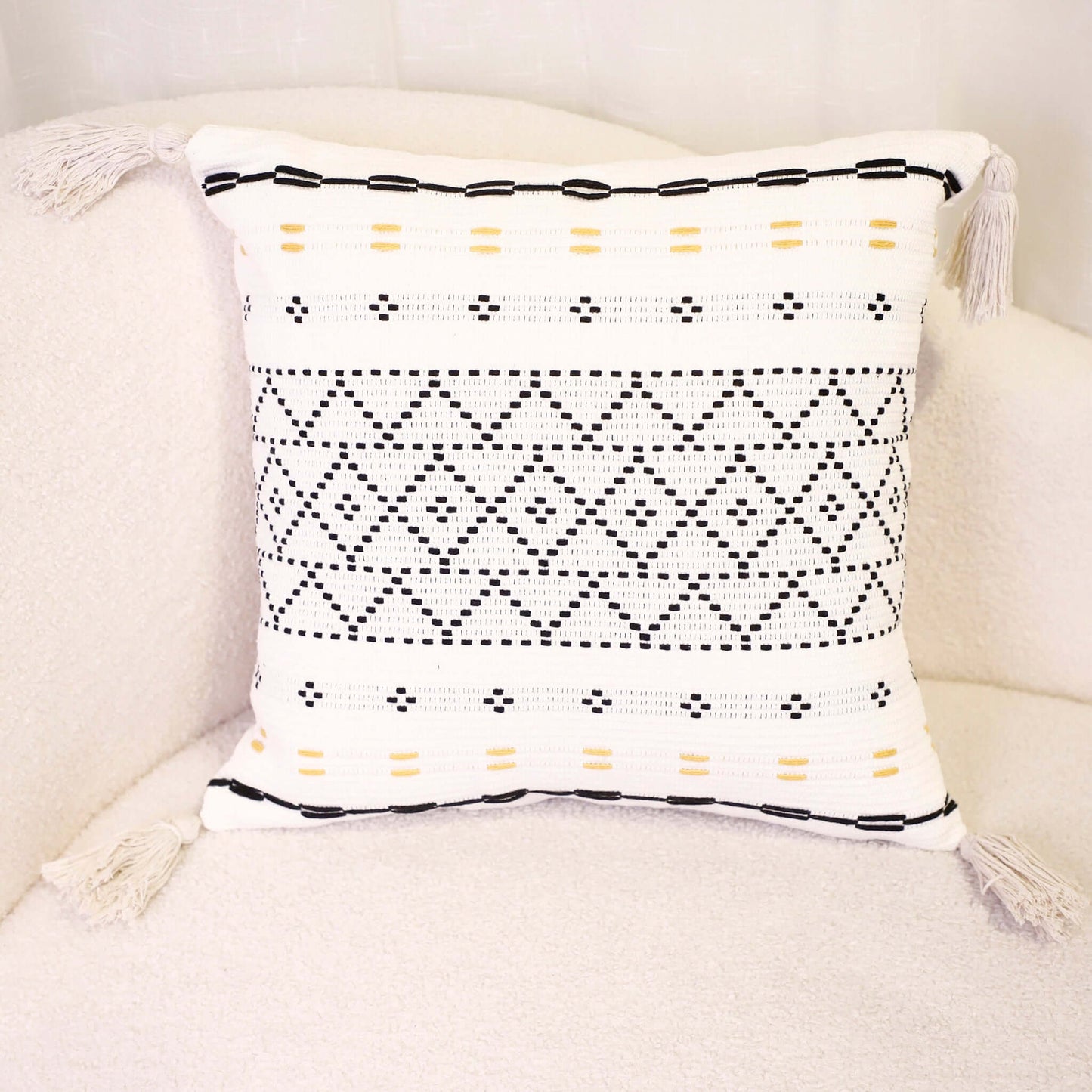 FnW Bohoasis Cushion Cover Black Machine Embroidered Cushion Cover Intricate Precision Design feathernweave FnW