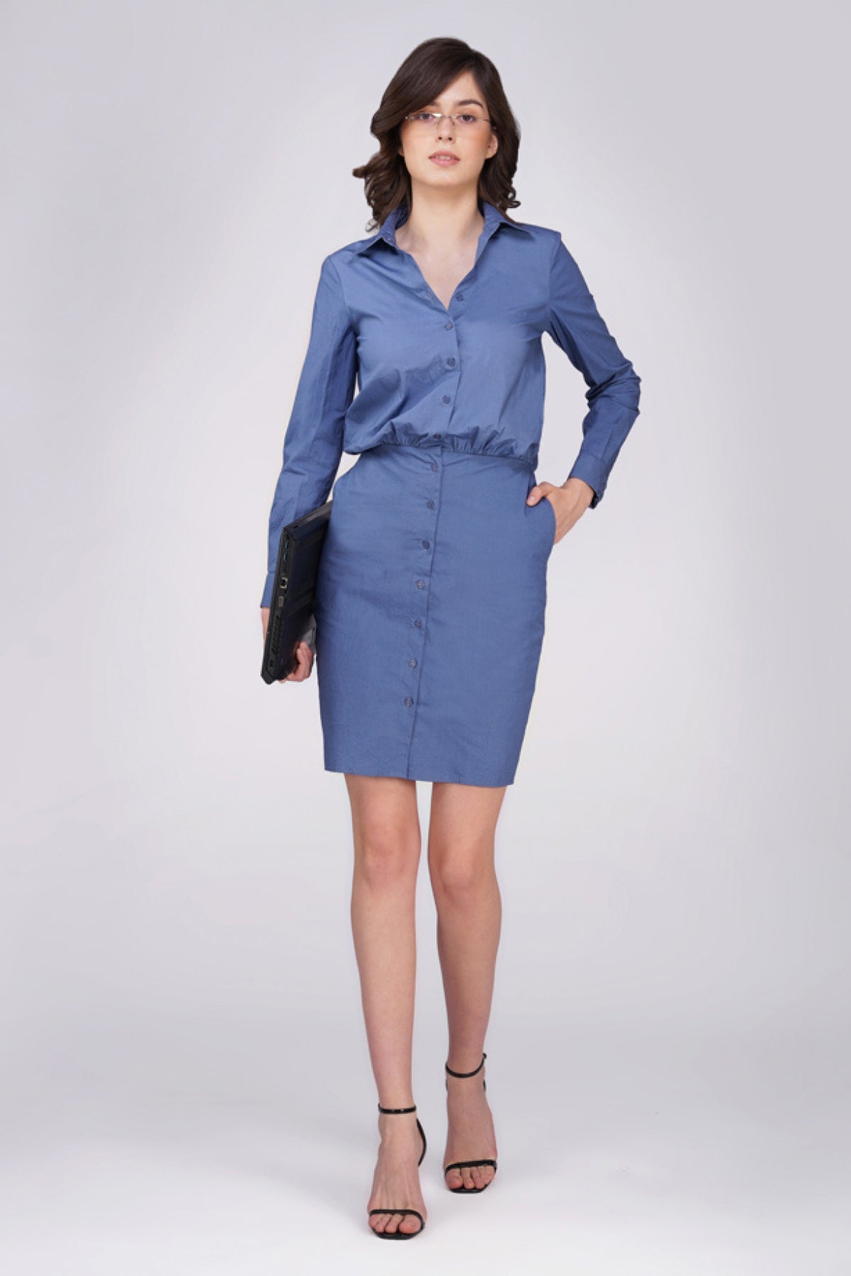 Rubi Blue Cotton Shirt Dress