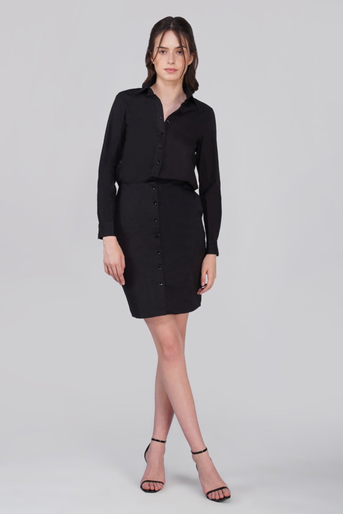 Rubi Black Cotton Shirt Dress