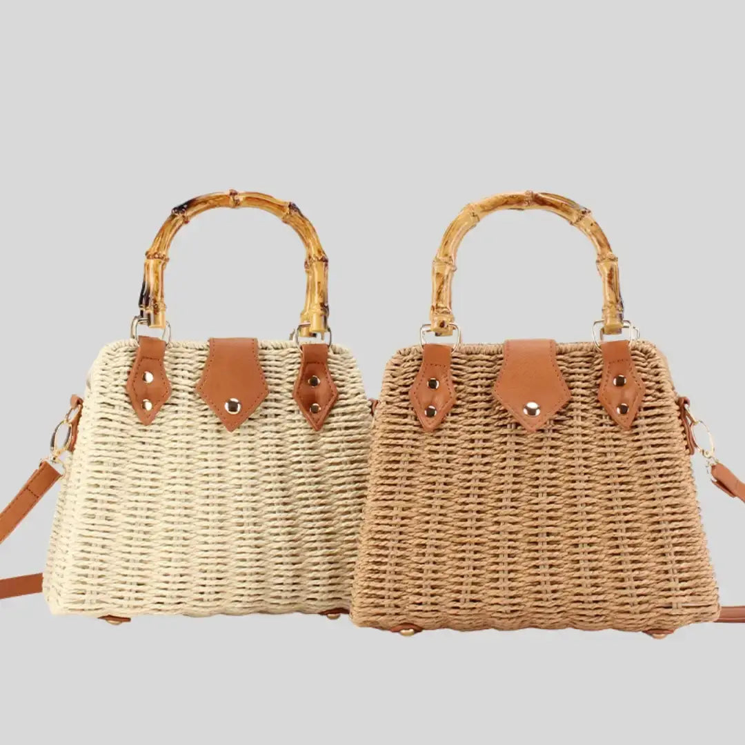 FnW The Woven Straw Handbag with Distinctive Top Handles Boutique Bag Sculpted Silhouette Artisanal Craftsmanship feathernweave FnW