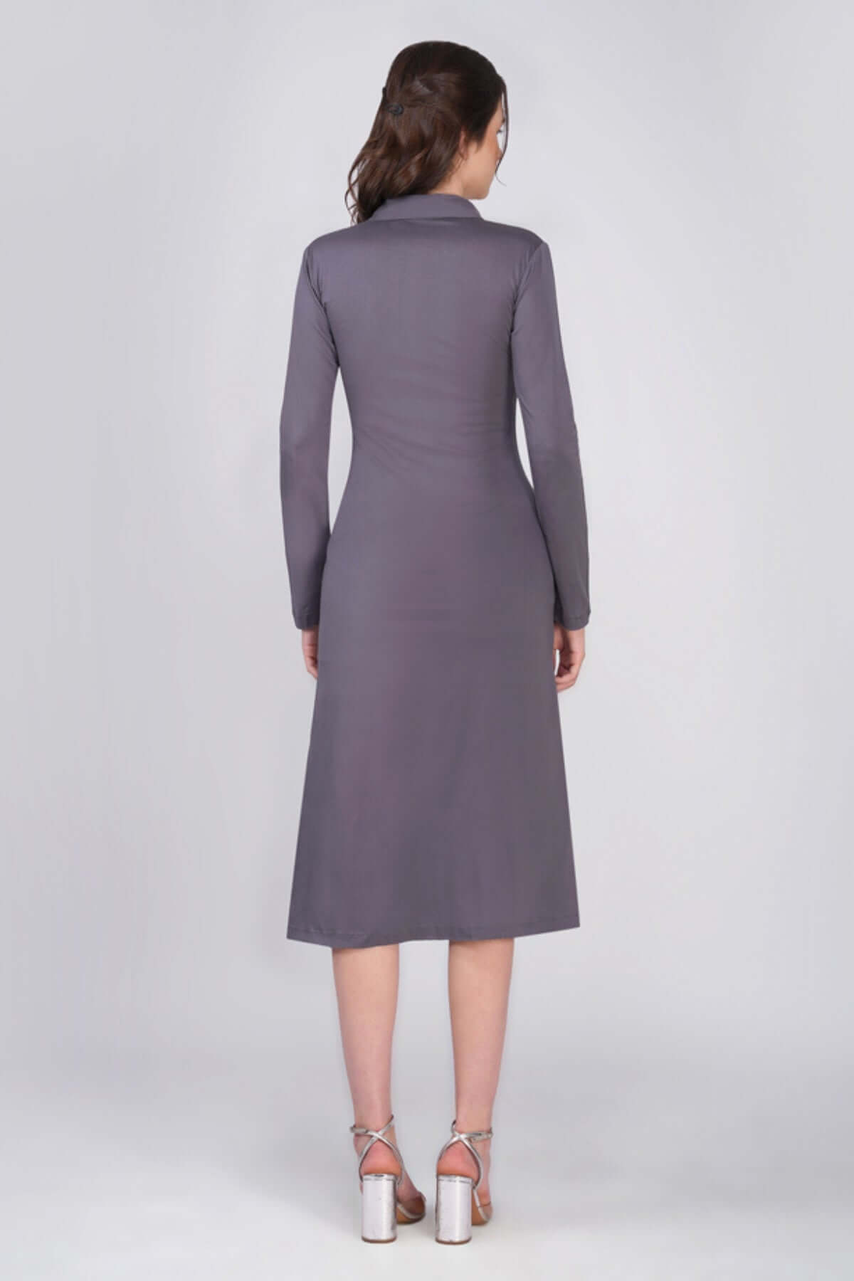 FnW Sofia Grey Midi Dress High-Recovery Stretch Cotton Sculpted Fit feathernweave FnW