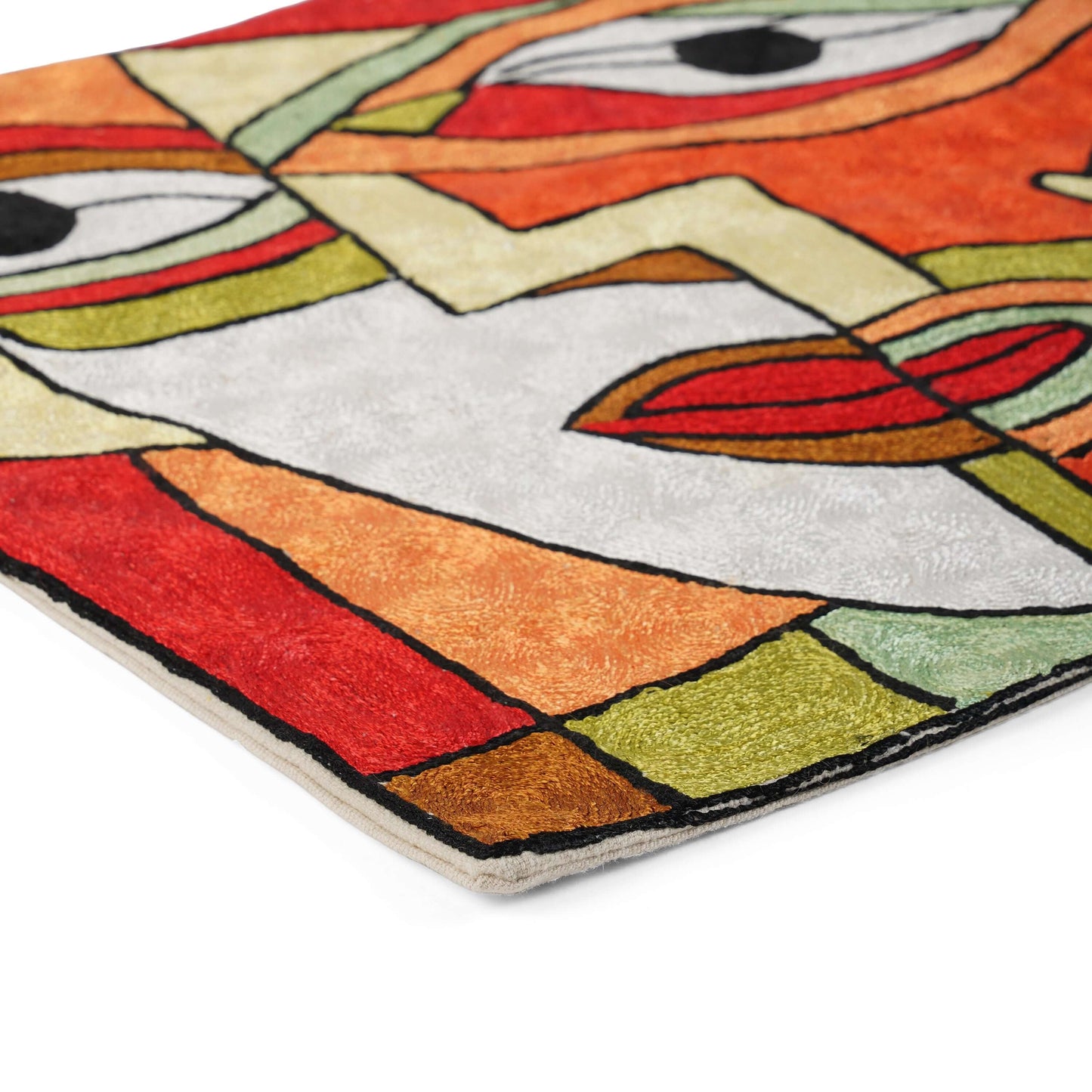 FnW Cubara Abstract Face Cushion Cover Hand Embroidered Silk Thread Cushion Cover Artisanal Textural Artistry feathernweave FnW