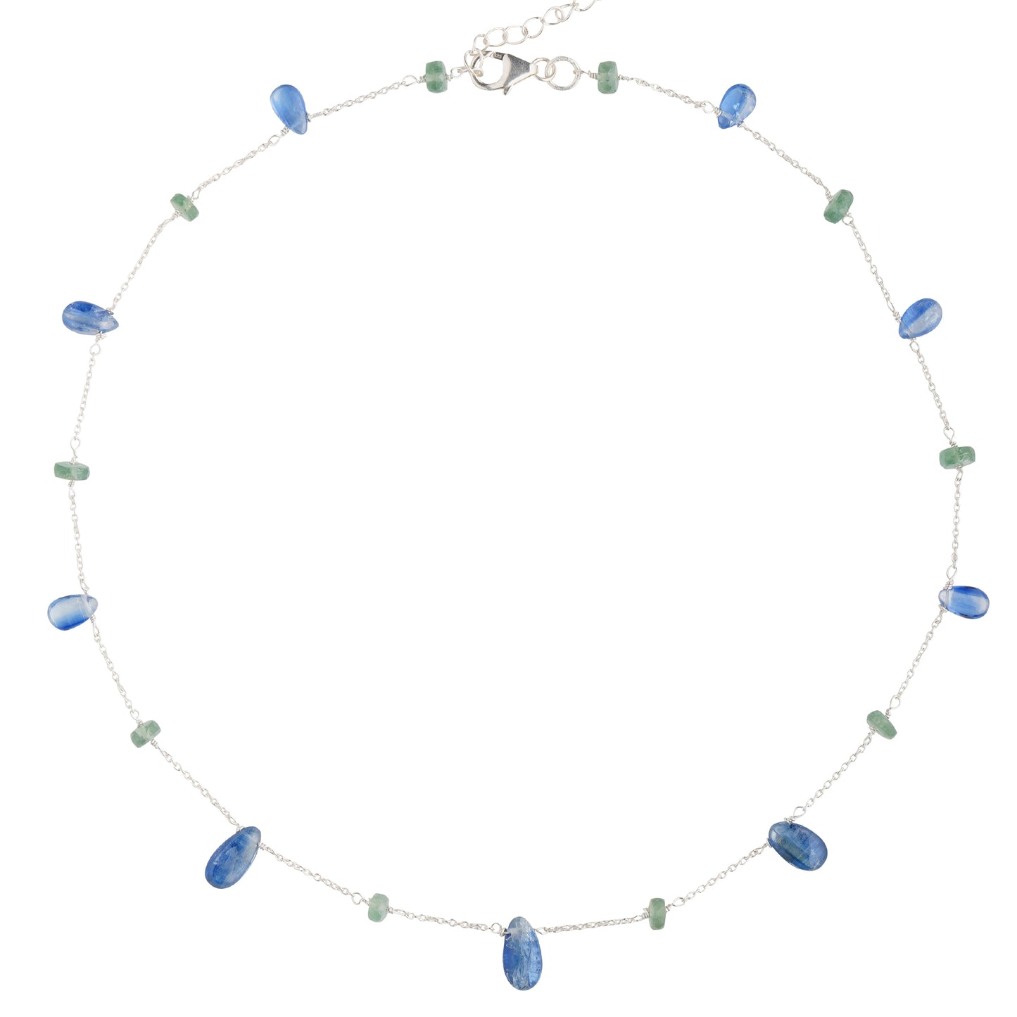 925 Sterling Silver Necklace - Kyanite and Emerald Stone