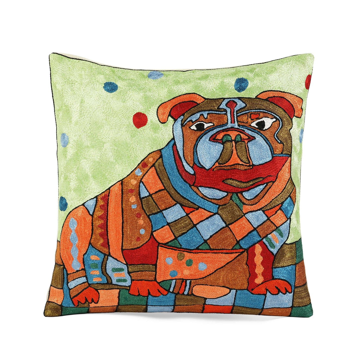 FnW PopPaw Colorful Dog Cushion Cover Hand Embroidered Silk Thread Cushion Cover Artisanal Textural Artistry feathernweave FnW