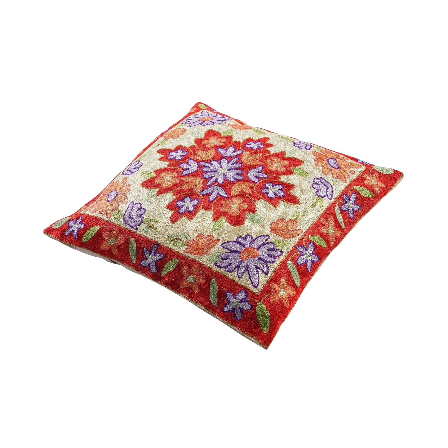 FnW Hand Embroidered Cushion Cover - Classic Hand Embroidered Silk Thread Cushion Cover Artisanal Textural Artistry feathernweave FnW