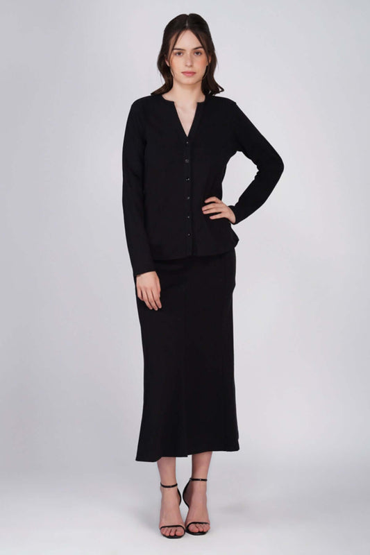 In-House Designed Silvia Top Jet Black Signature Pure Cotton Jersey feathernweave FnW