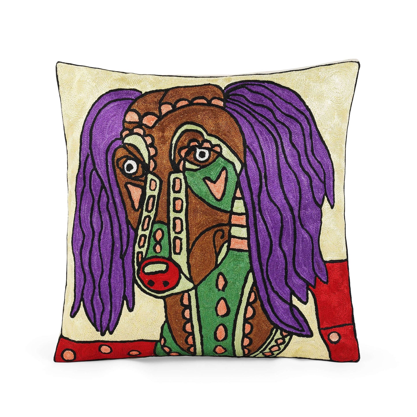 FnW Abstract Paws Art Cushion Cover Hand Embroidered Silk Thread Cushion Cover Artisanal Textural Artistry feathernweave FnW