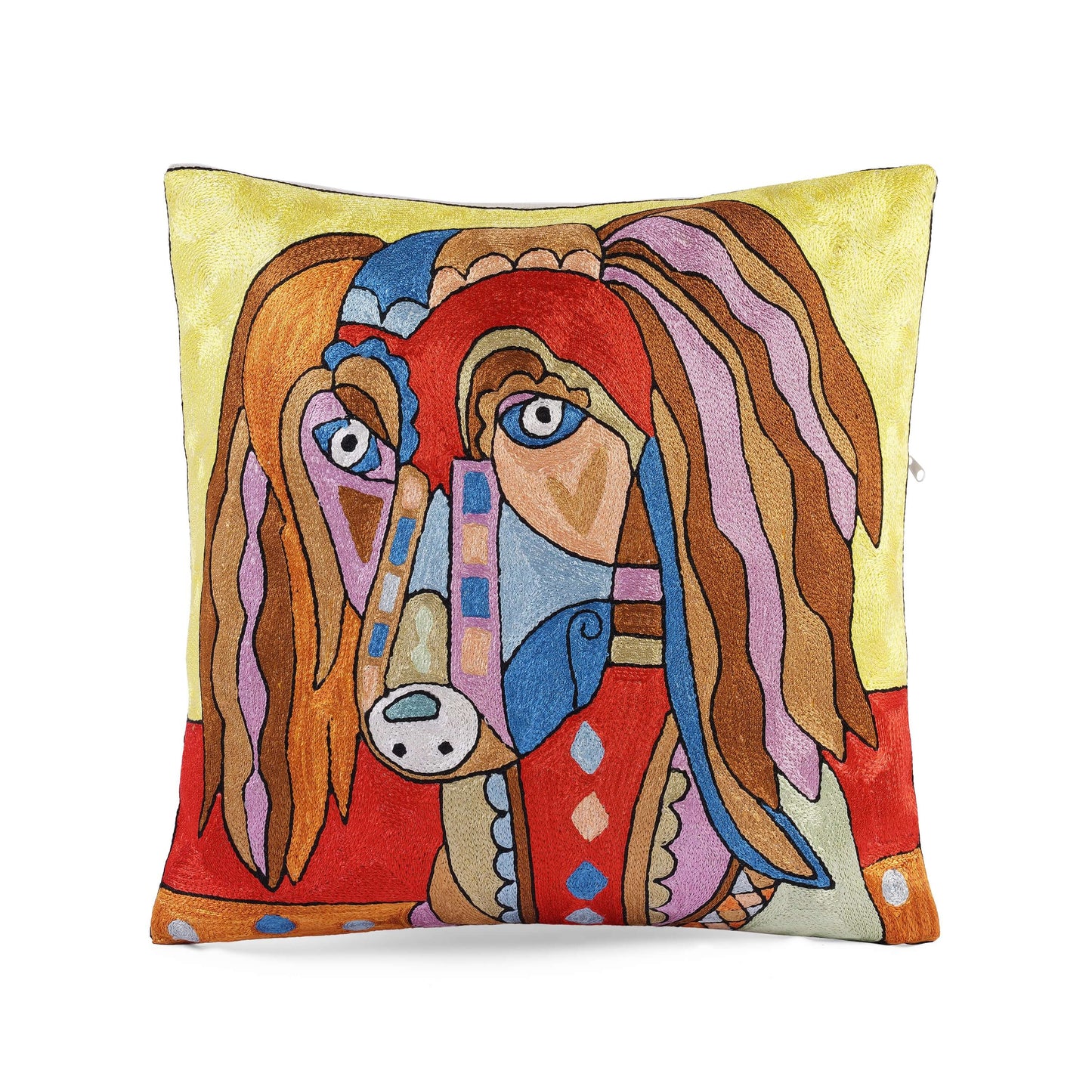 FnW Jolly Howl Art Cushion Cover Hand Embroidered Silk Thread Cushion Cover Artisanal Textural Artistry feathernweave FnW