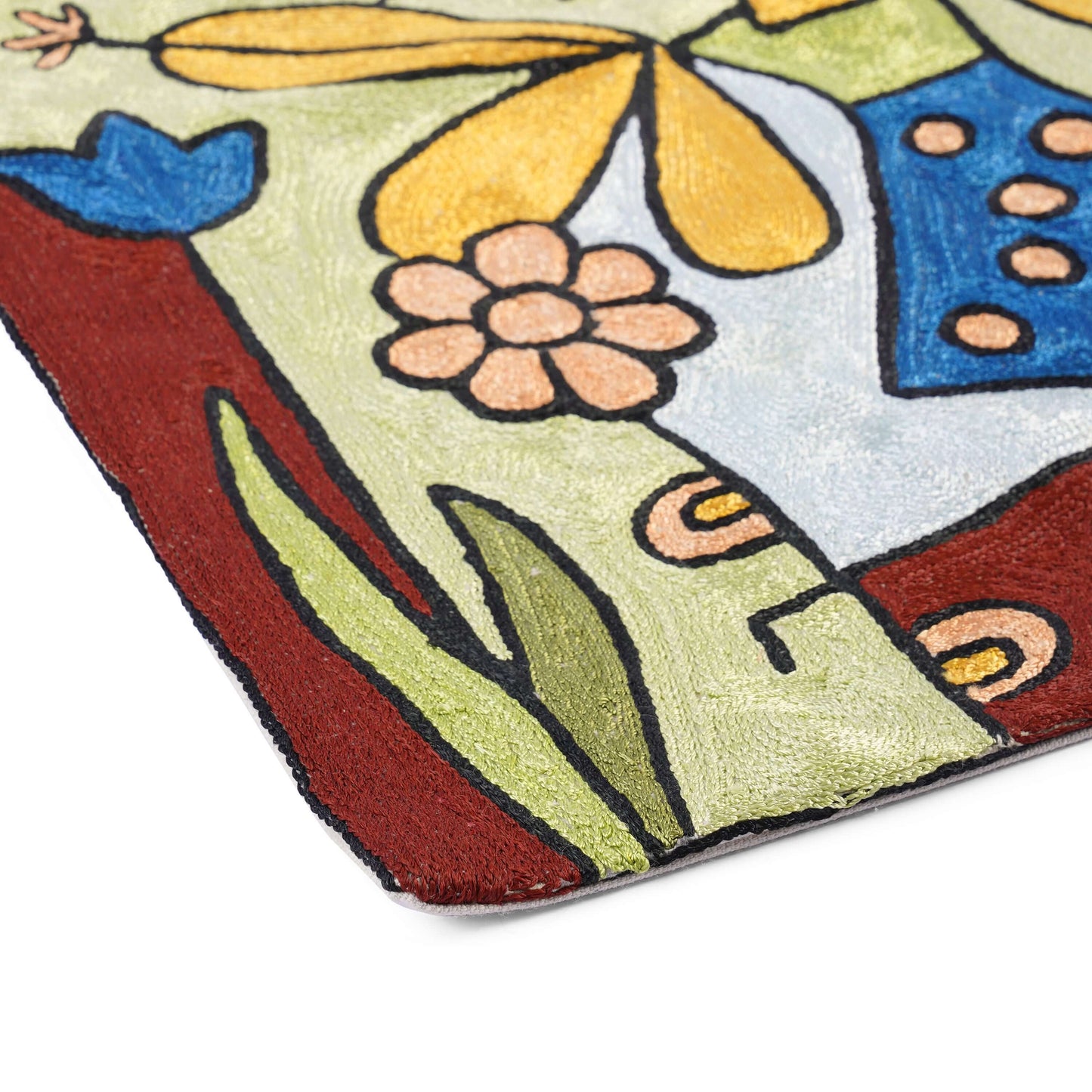 FnW Honeyveil Floral Cartoon Cushion Cover Hand Embroidered Silk Thread Cushion Cover Artisanal Textural Artistry feathernweave FnW