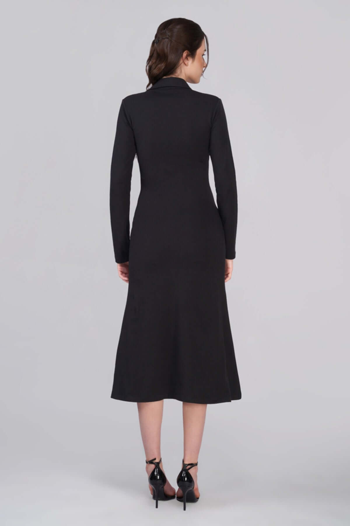 FnW Sofia Black Midi Dress High-Recovery Stretch Cotton Sculpted Fit feathernweave FnW