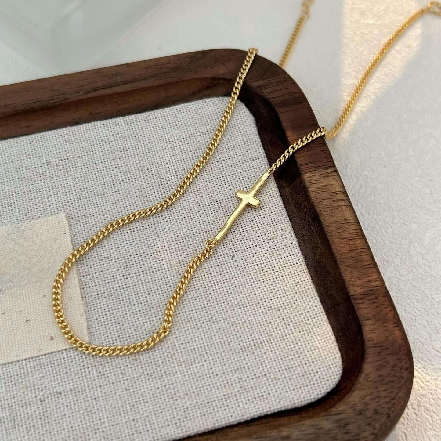 FnW Eterna Gold Cross Chain Sterling Silver Jewelry Sculpted Metalware Artisanal Craftsmanship feathernweave FnW