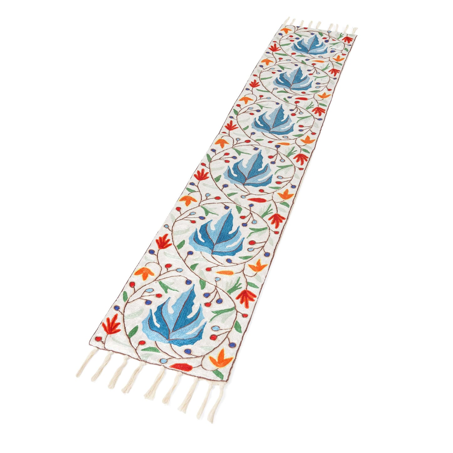 FnW Twisvella Vine Table Runner Hand Embroidered Silk Thread Table Runner Artisanal Dining Luxury feathernweave FnW