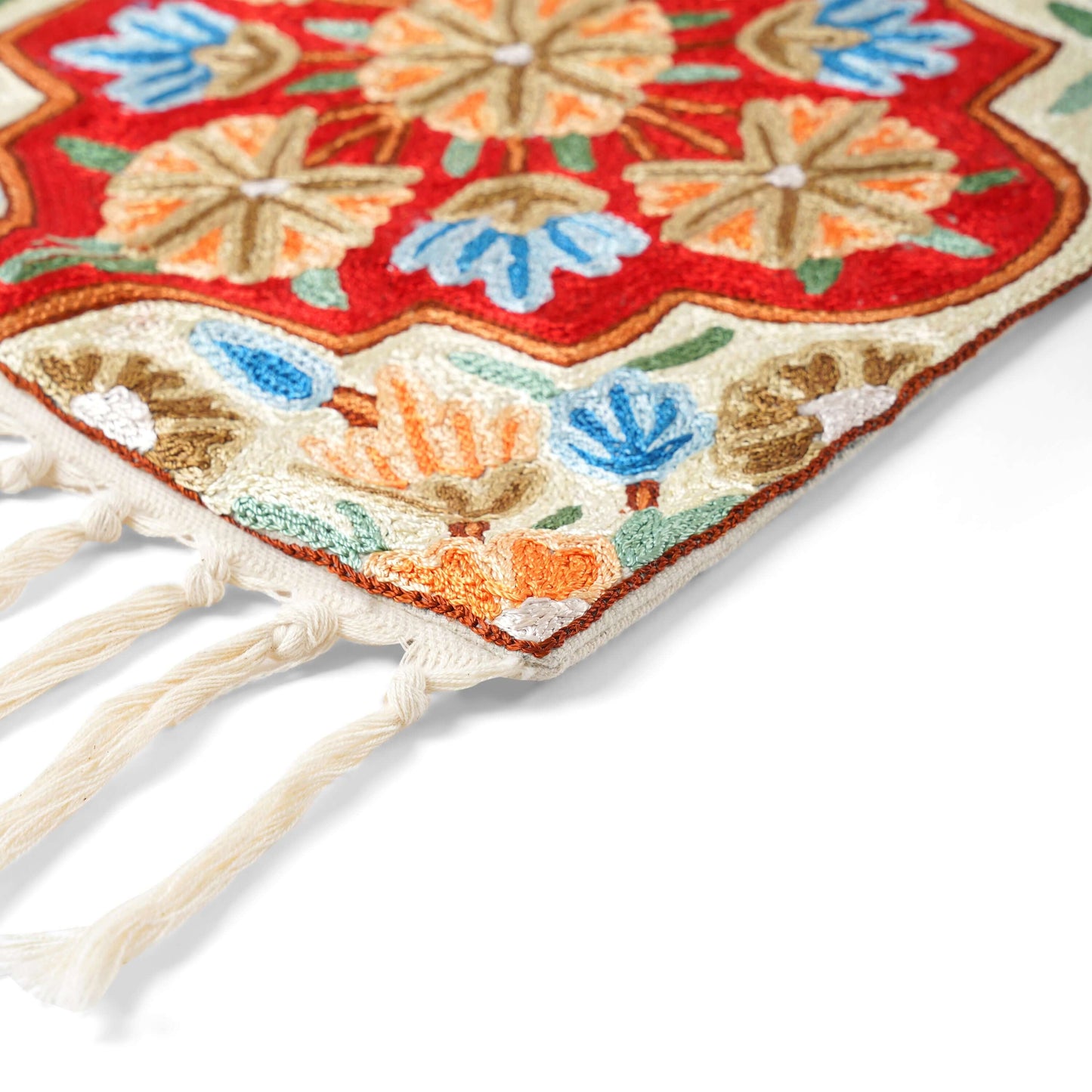 FnW Blossera Folk Art Floral Table Runner Hand Embroidered Silk Thread Table Runner Artisanal Dining Luxury feathernweave FnW