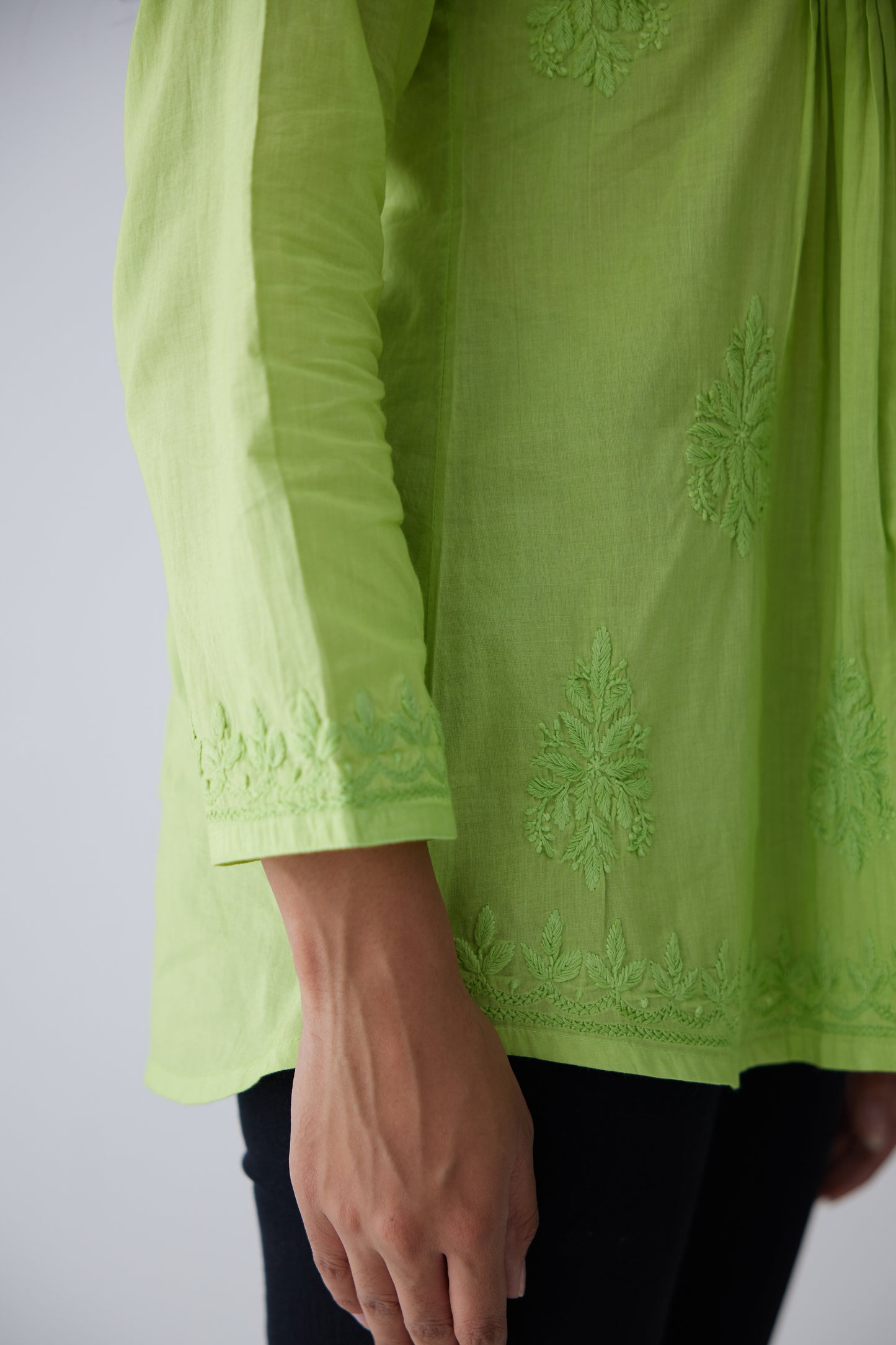 Camilla Cotton Full Sleeves Top - Green