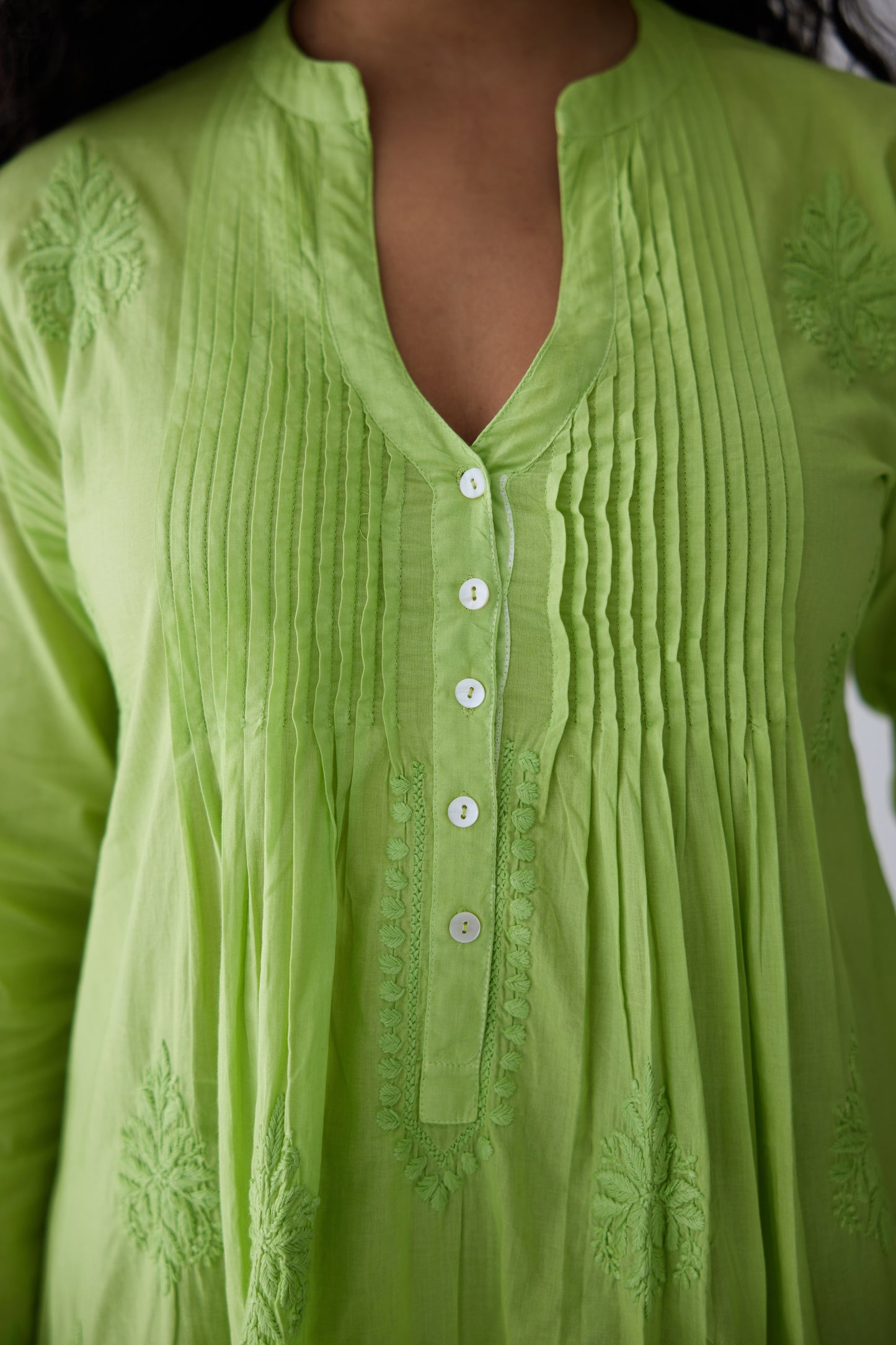 Camilla Cotton Full Sleeves Top - Green