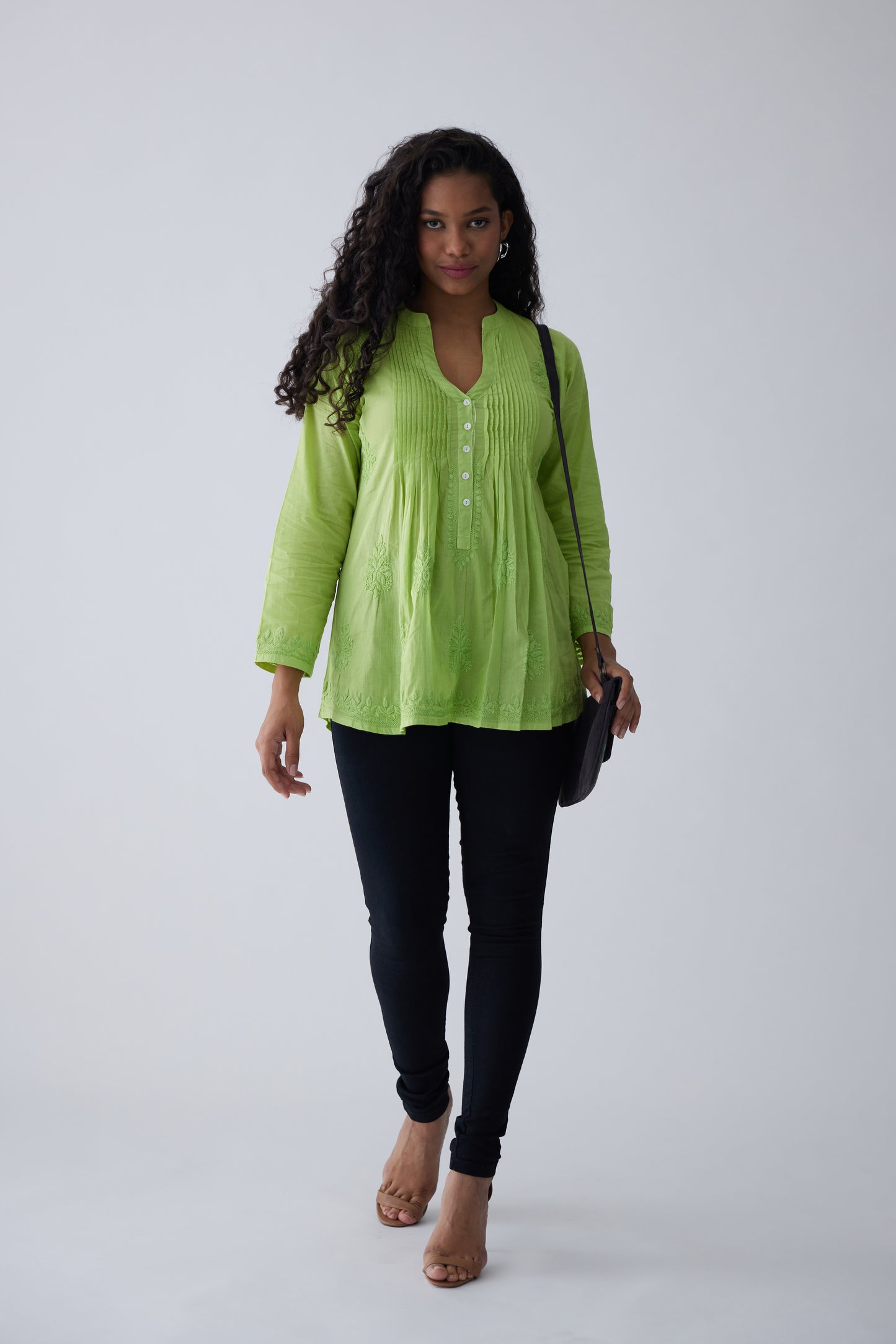 Camilla Cotton Full Sleeves Top - Green