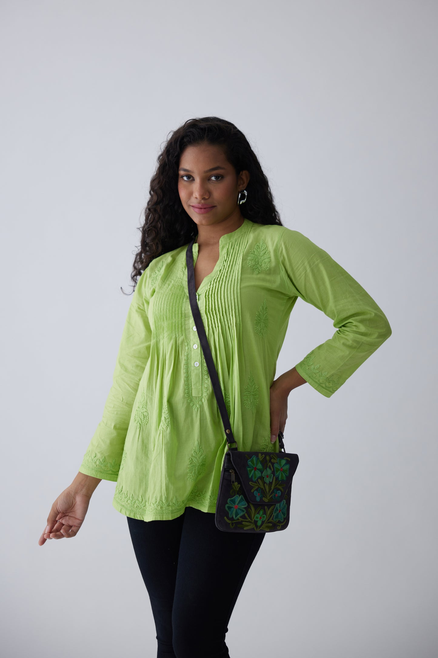 Camilla Cotton Full Sleeves Top - Green
