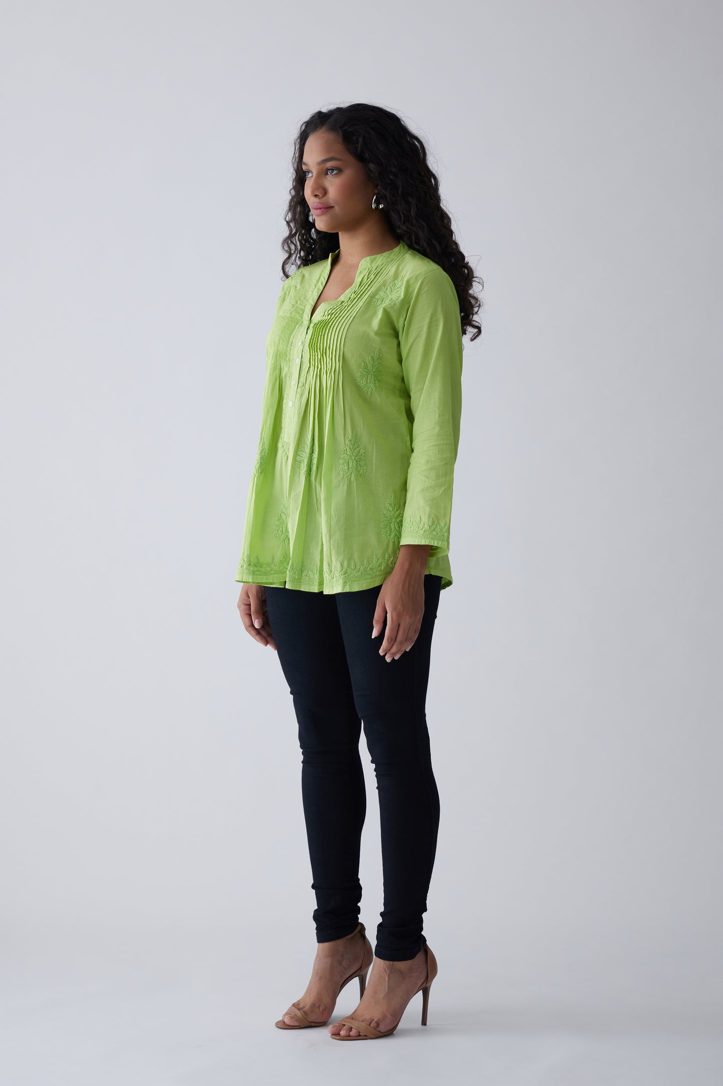 Camilla Cotton Full Sleeves Top - Green