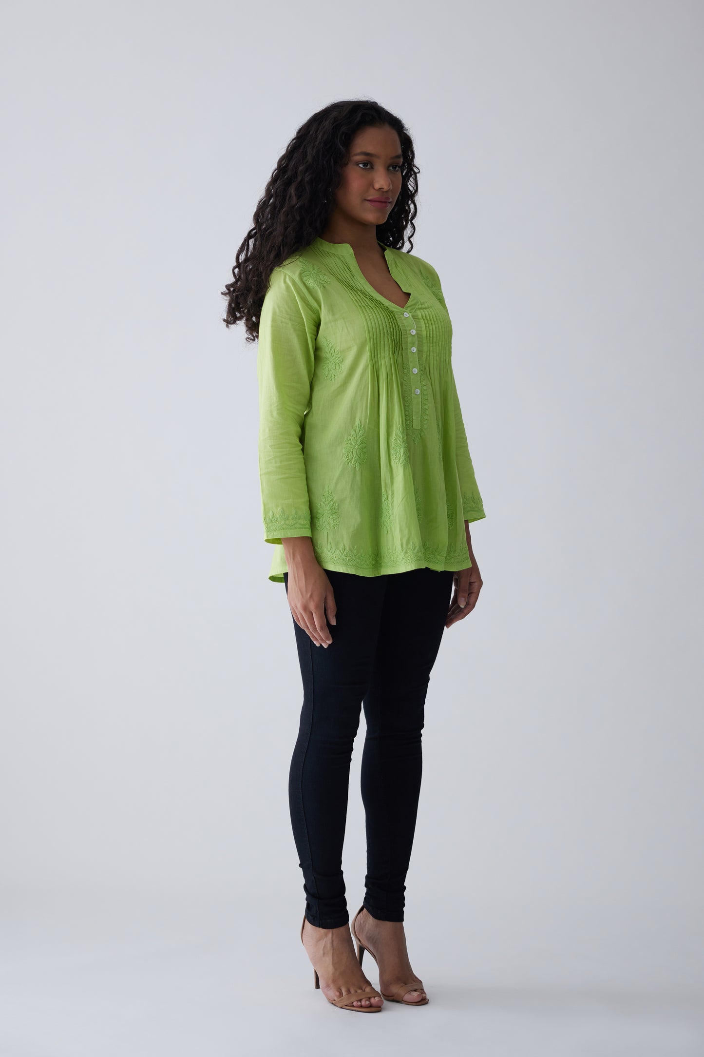 Camilla Cotton Full Sleeves Top - Green