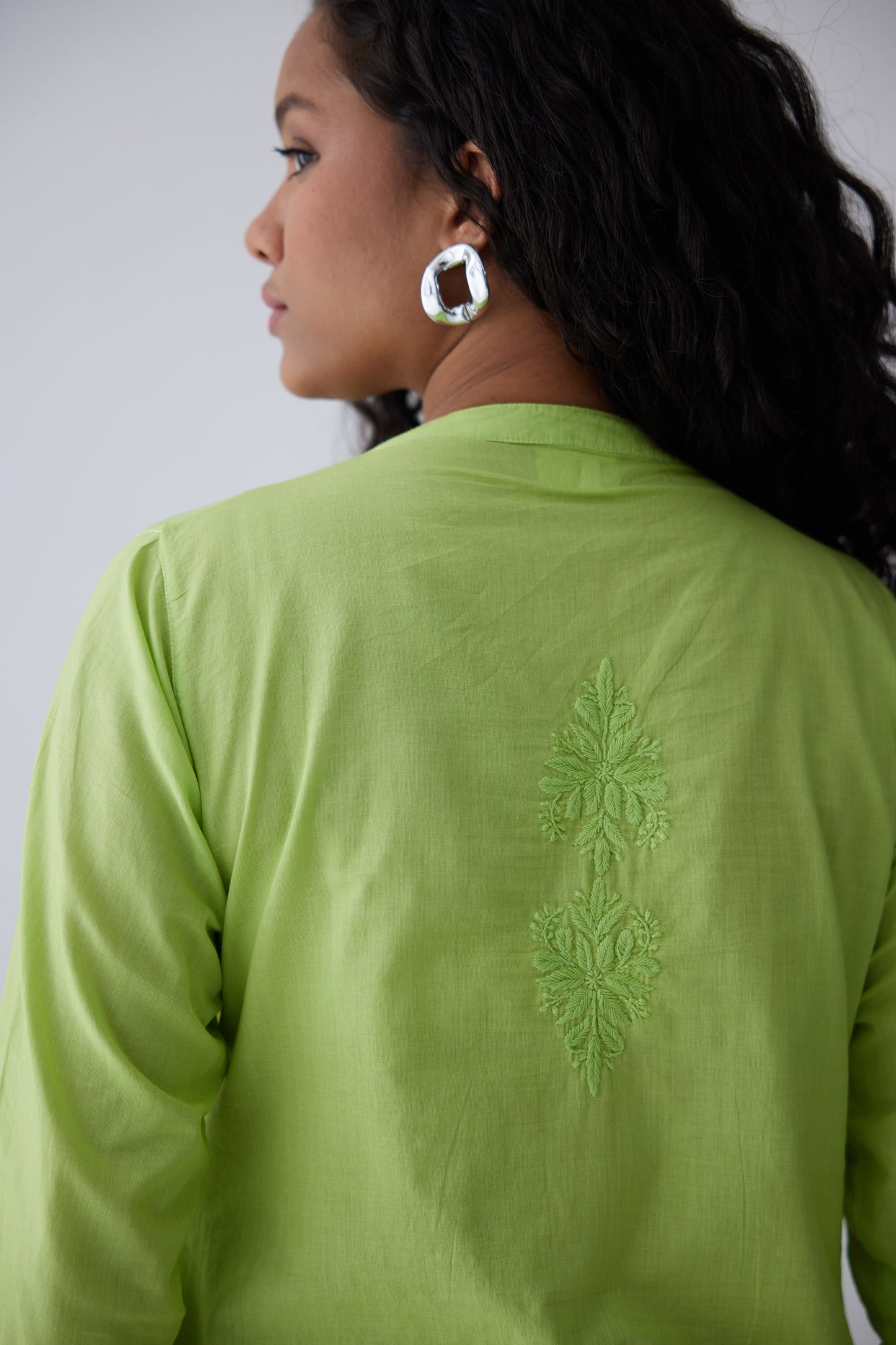 Camilla Cotton Full Sleeves Top - Green