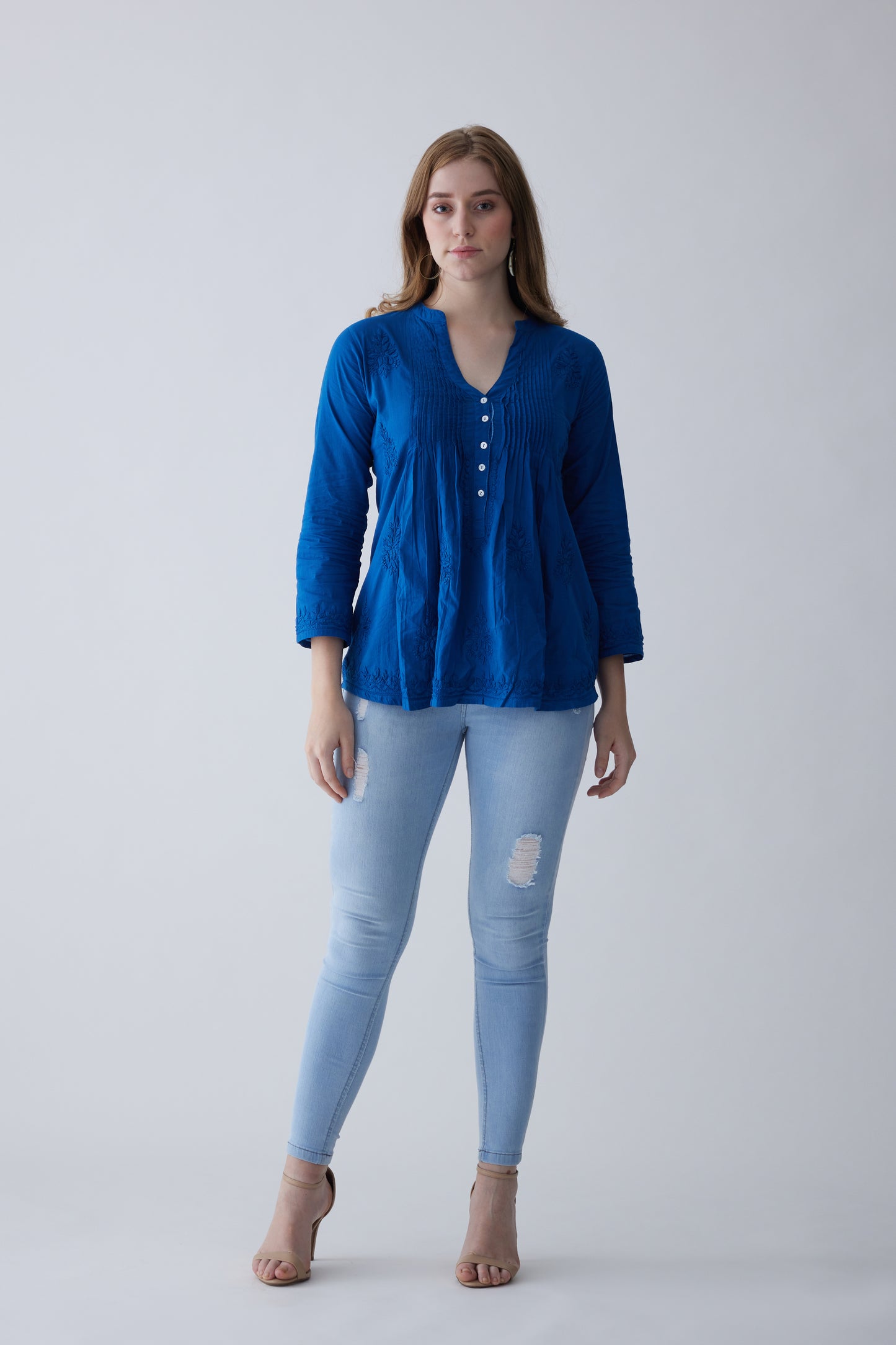 Camilla Cotton Full Sleeves Top - Blue