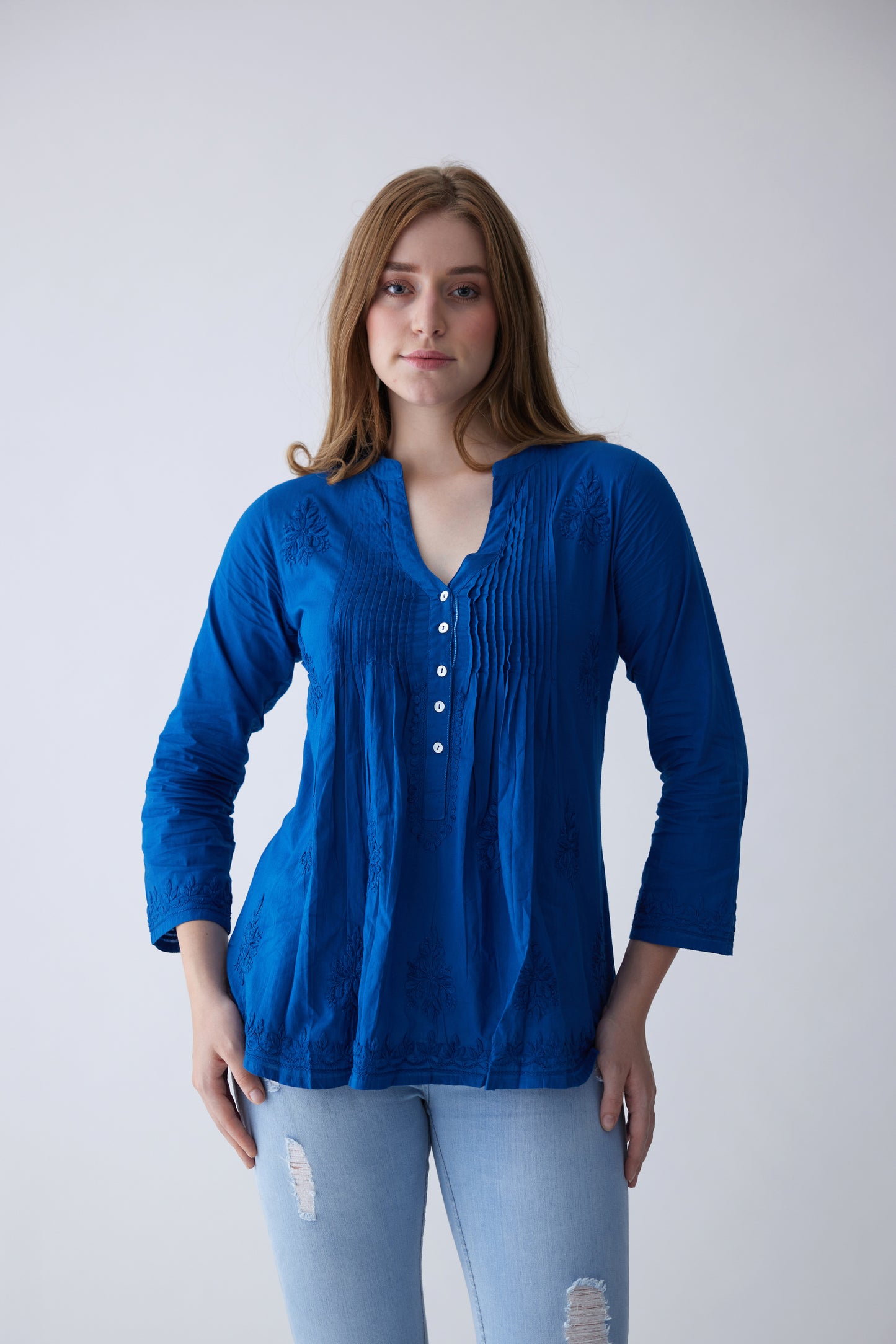 Camilla Cotton Full Sleeves Top - Blue
