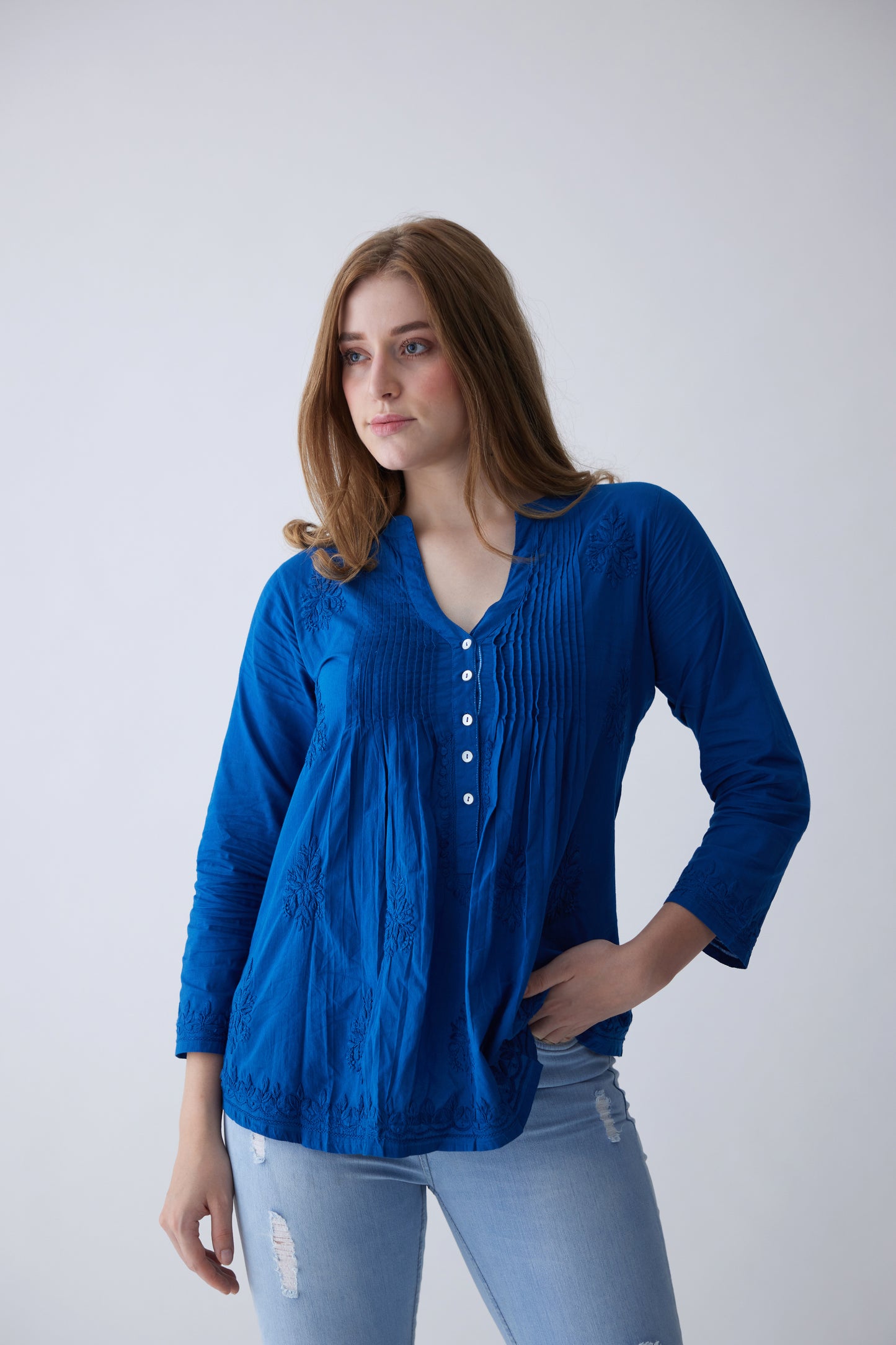 Camilla Cotton Full Sleeves Top - Blue