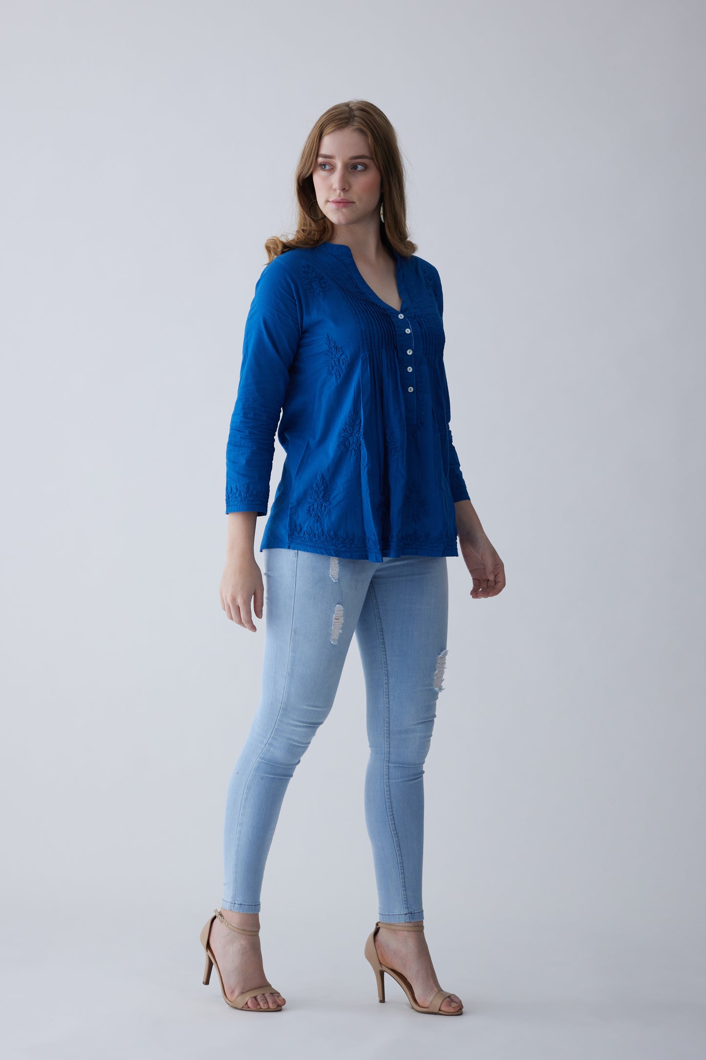 Camilla Cotton Full Sleeves Top - Blue