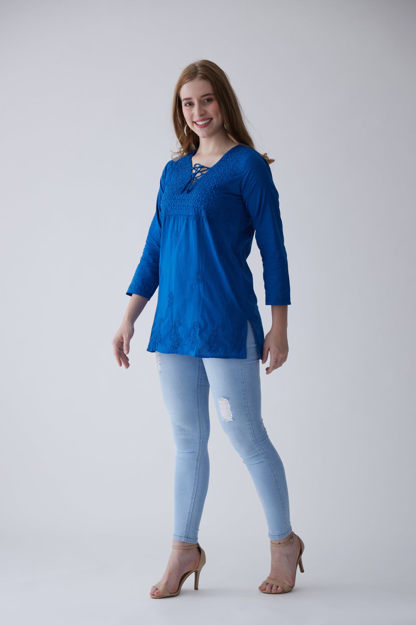 Kara Cotton Full Sleeves Top - Blue