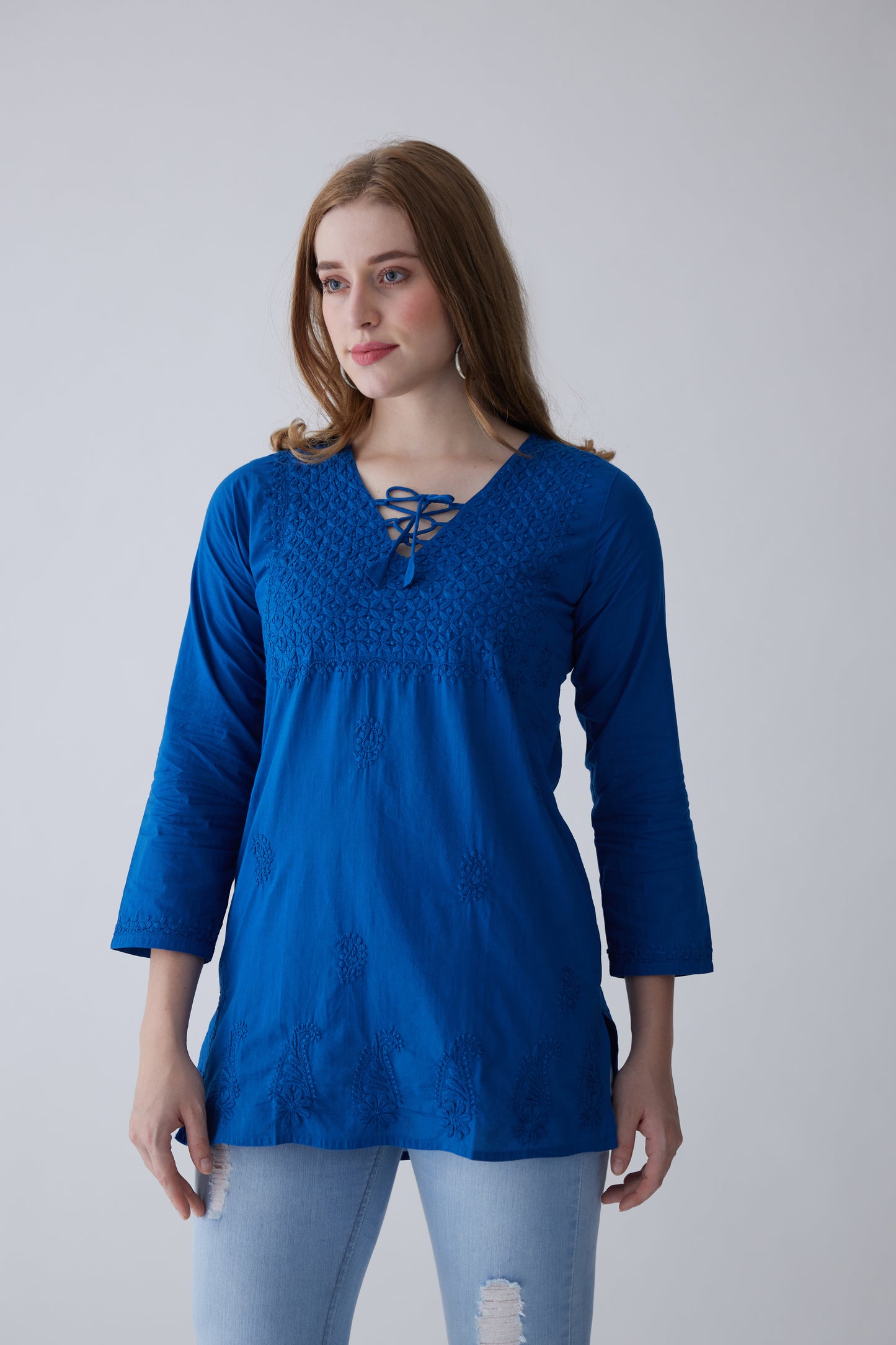 Kara Cotton Full Sleeves Top - Blue