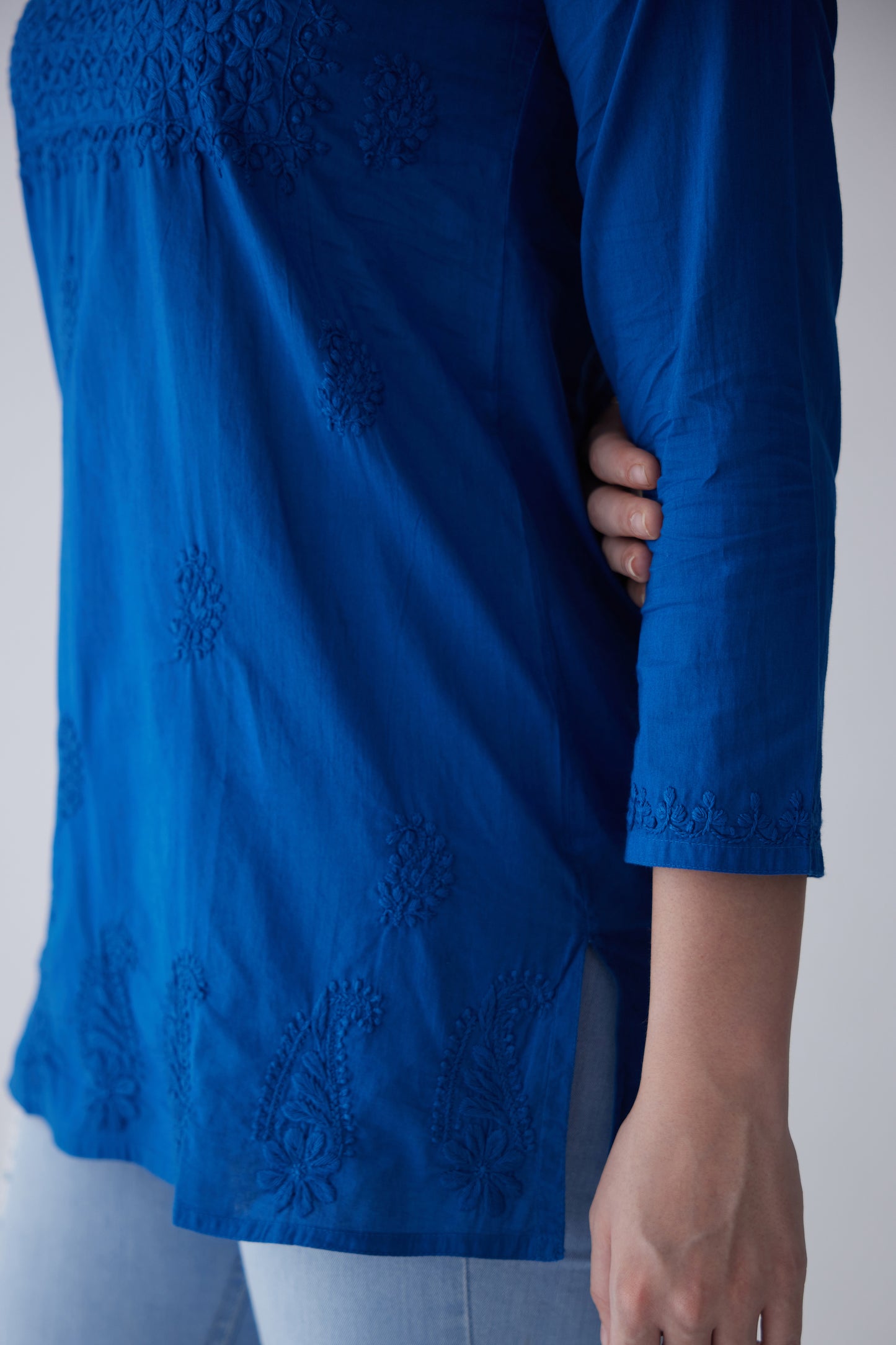 Kara Cotton Full Sleeves Top - Blue