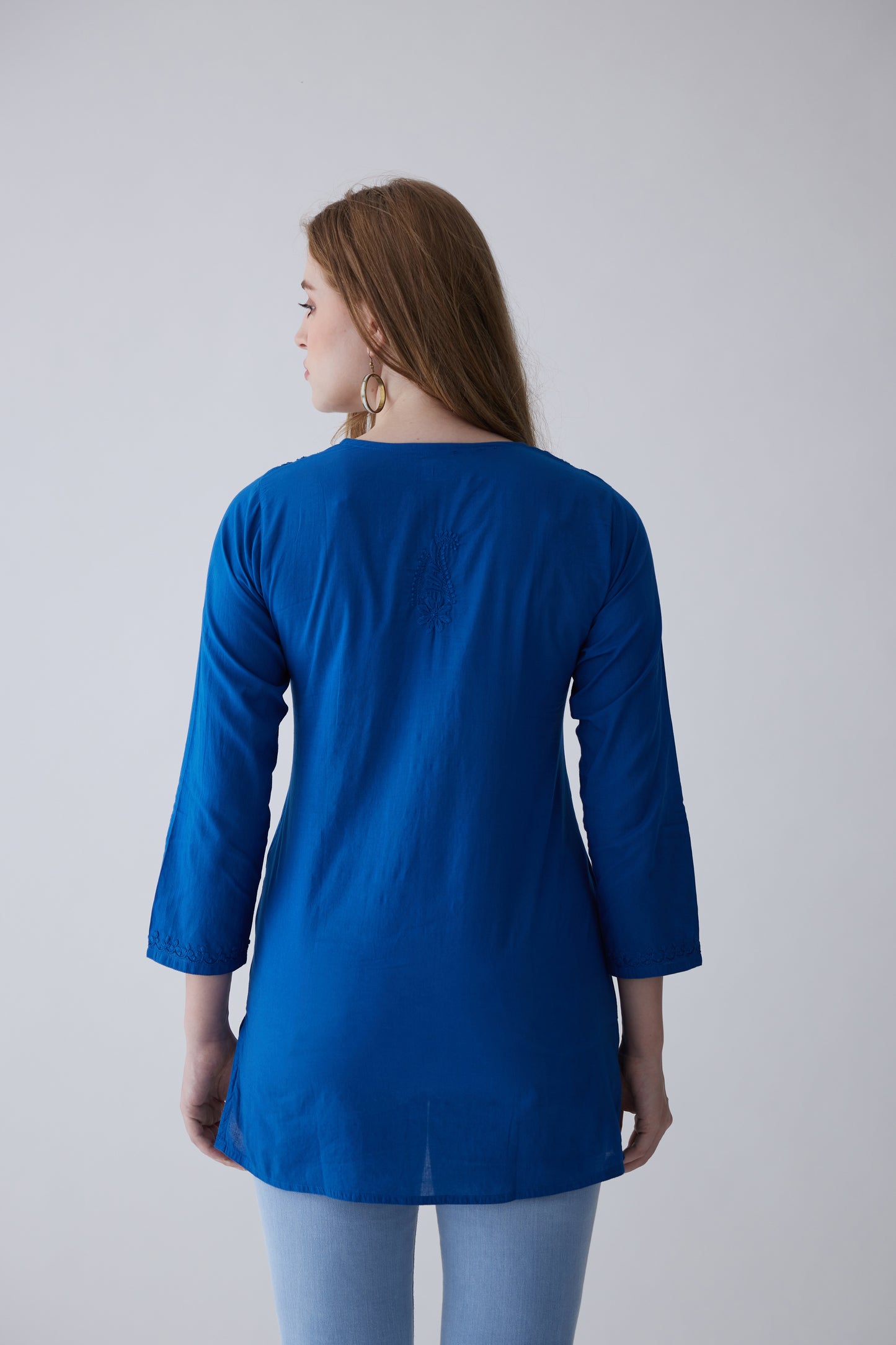 Kara Cotton Full Sleeves Top - Blue