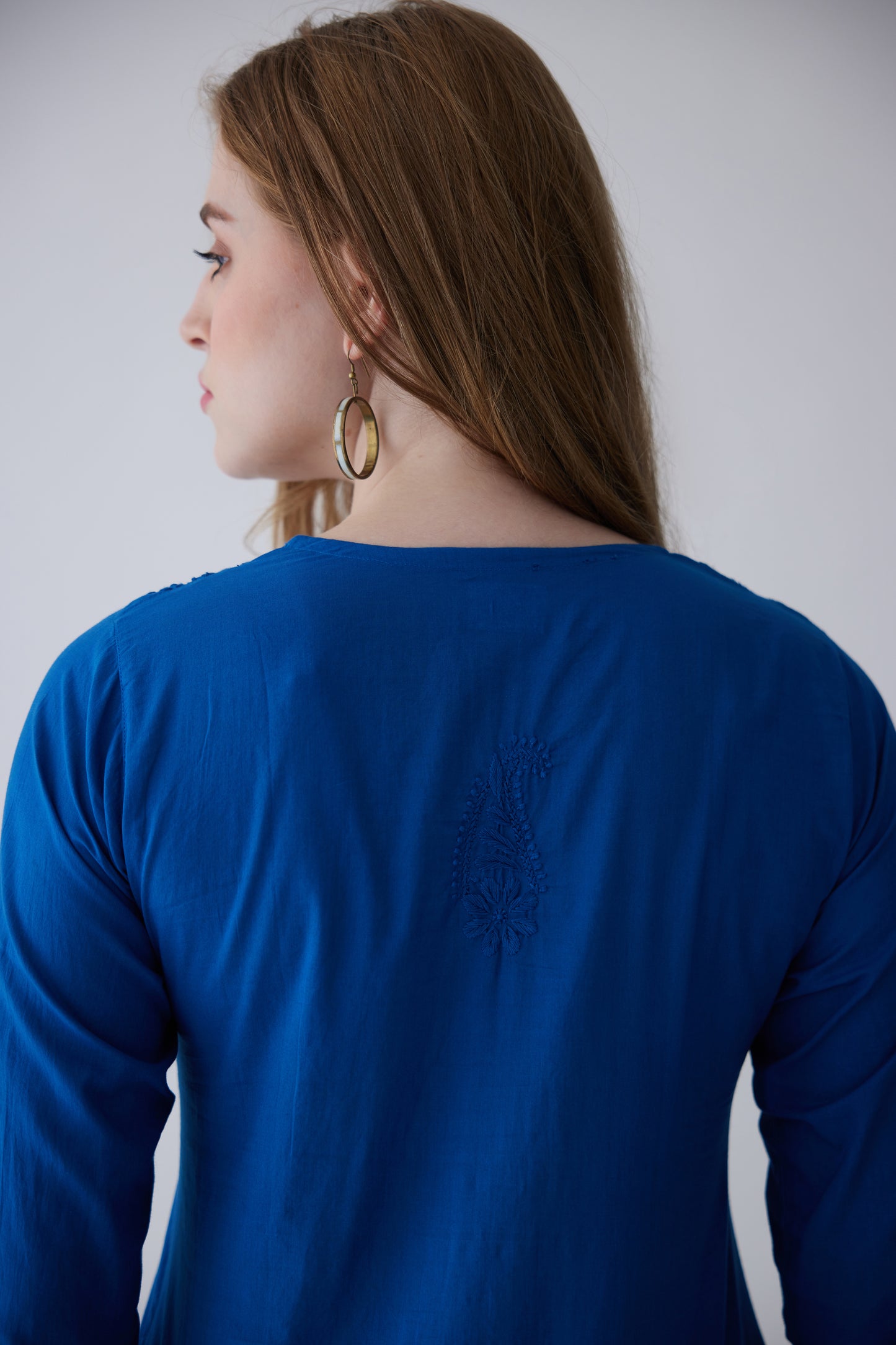 Kara Cotton Full Sleeves Top - Blue