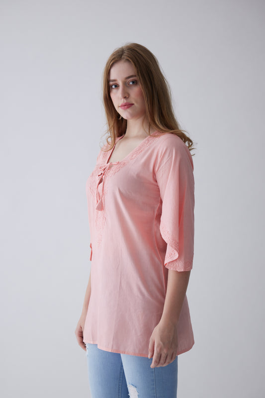 Tinker Cotton Bell Sleeves Top - Pink