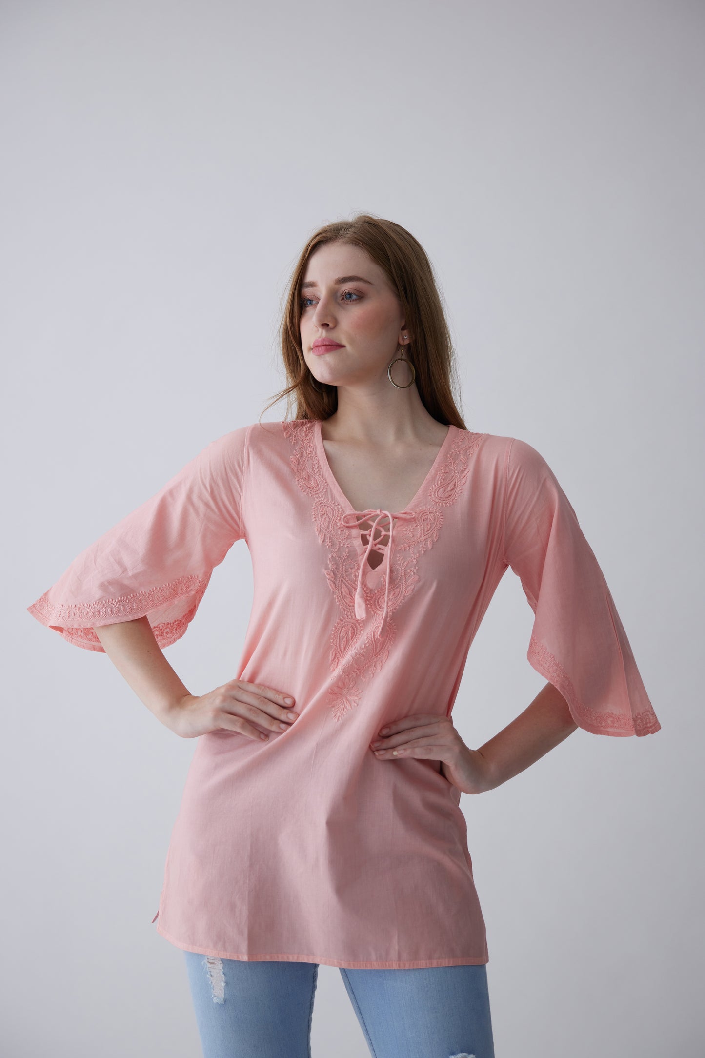 Tinker Cotton Bell Sleeves Top - Pink