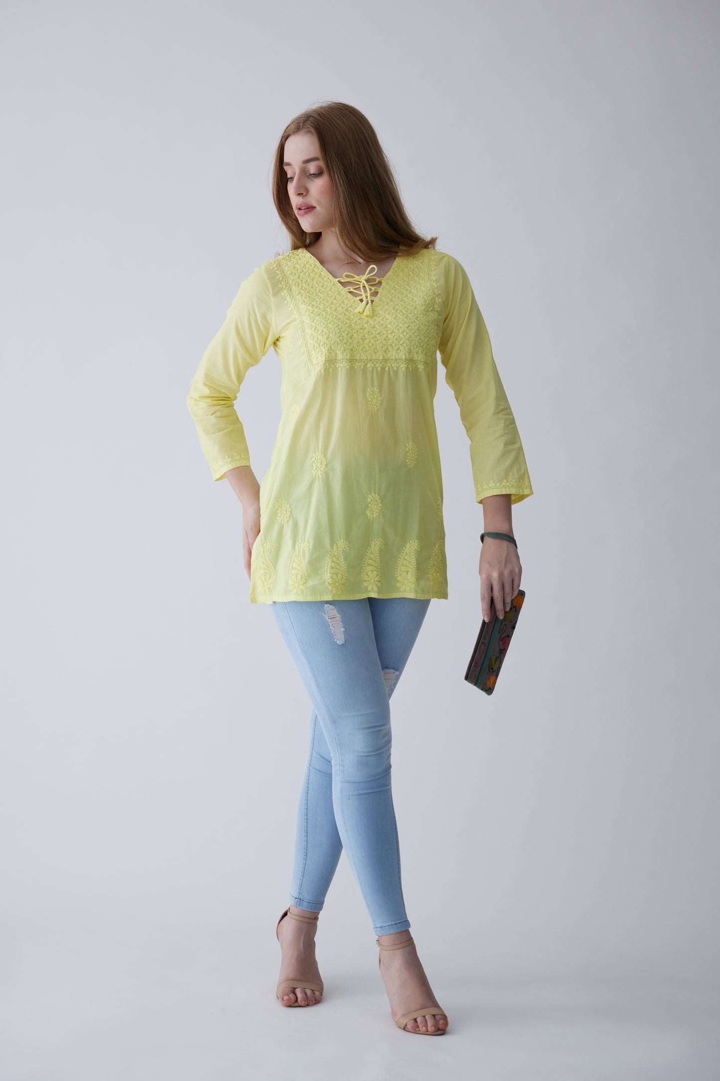 Kara Cotton Full Sleeves Top - Yellow