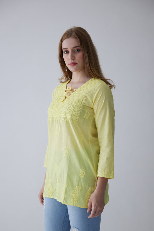 Kara Cotton Full Sleeves Top - Yellow