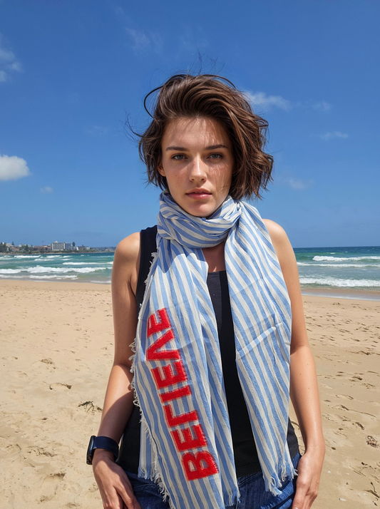 FnW Forever Blue Scarf Premium Natural Fiber Scarf Signature Drape Boutique Luxury feathernweave FnW