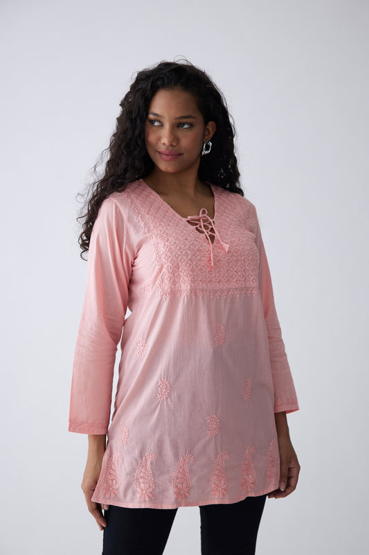 Kara Cotton Full Sleeves Top - Pink