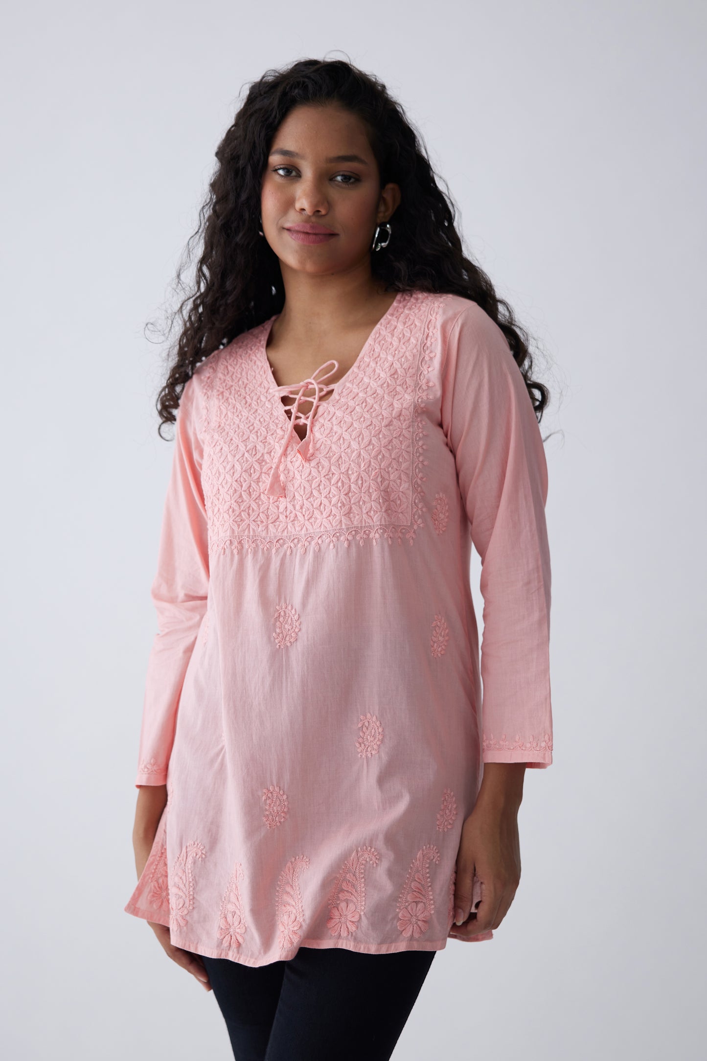 Kara Cotton Full Sleeves Top - Pink