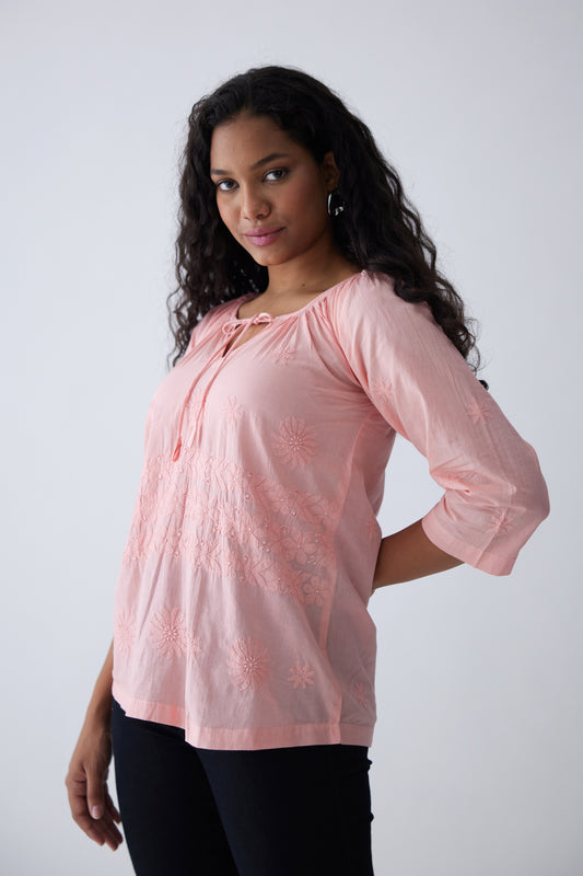 Alia Cotton Full Sleeves Top - Pink