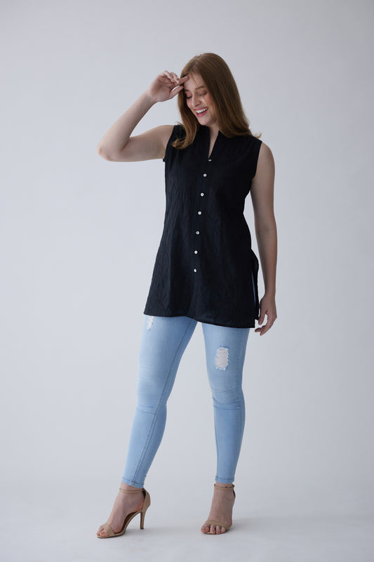 Belle Cotton Sleeveless Top - Black